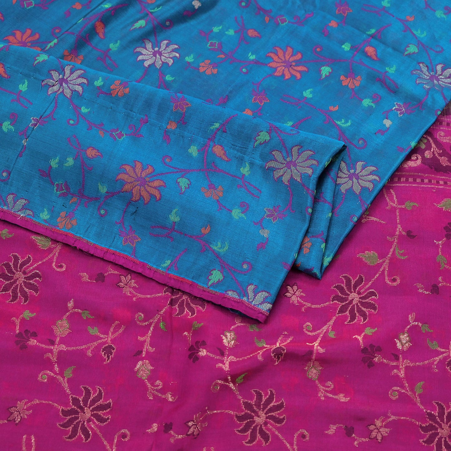 Indian Vintage Sari Pink & Blue 100% Pure Silk Hand Woven Sarees Craft Fabric 5Yd Ethnic Sewing Dress making Crafting Quilting Upcycle