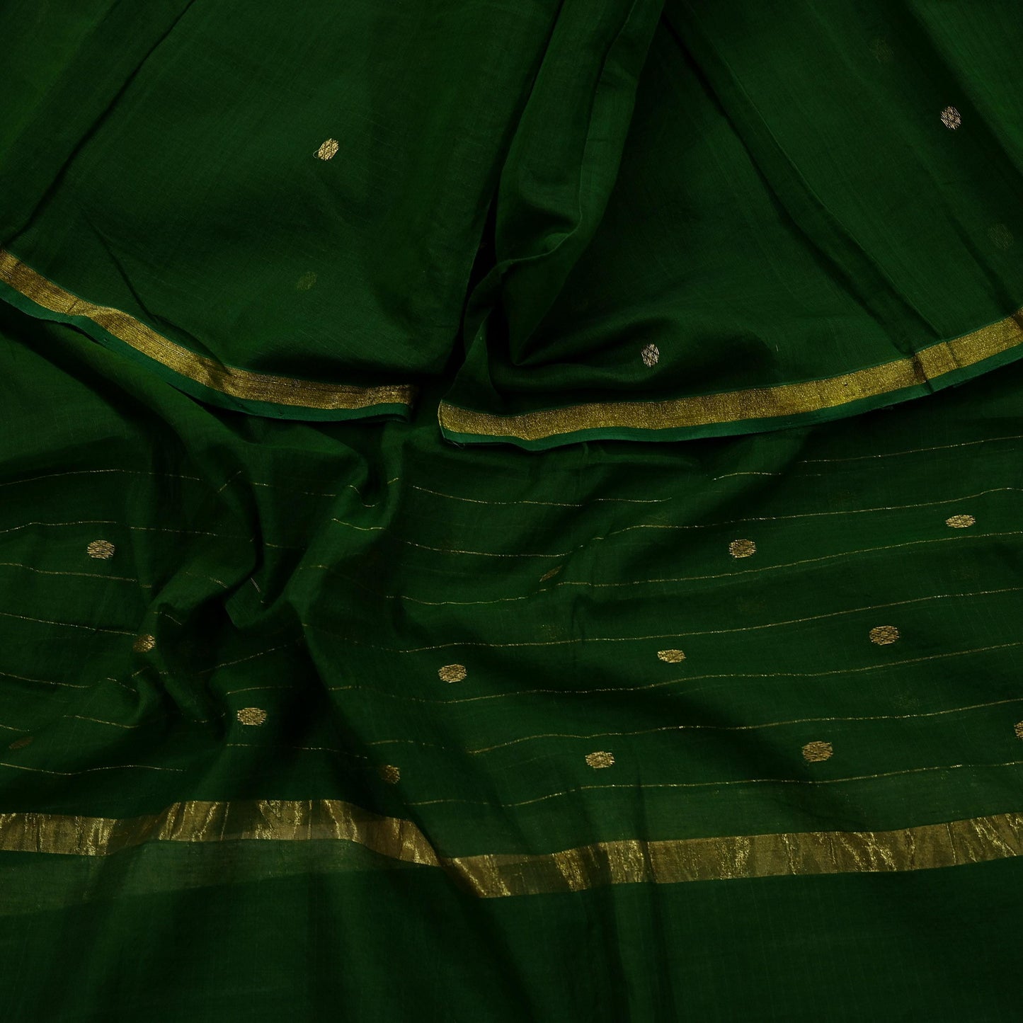Indian Vintage Dupatta Green Long Stole Printed Woven Pure Chanderi Cotton Scarves Veil Golden Zari Soft Stripes Design