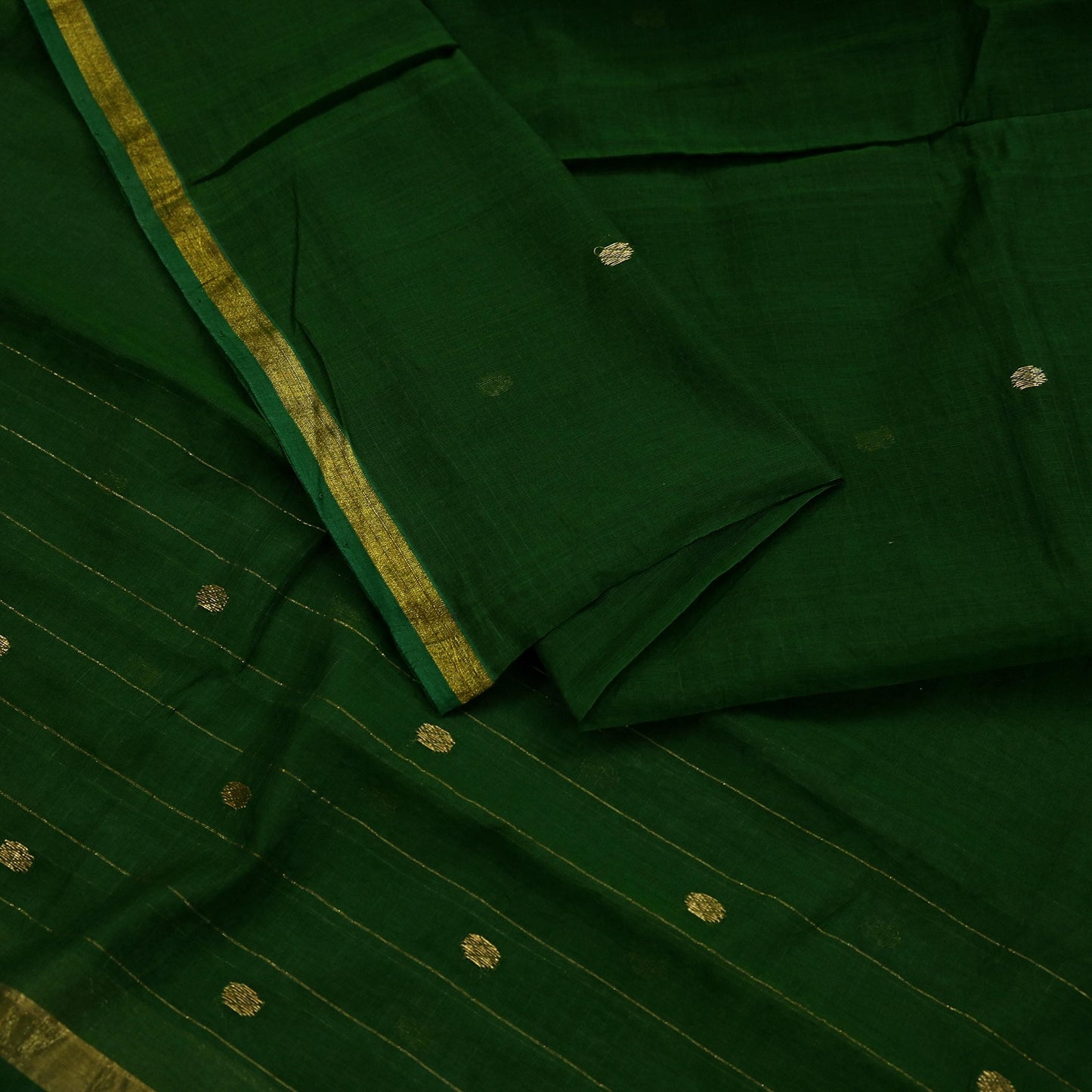 Indian Vintage Dupatta Green Long Stole Printed Woven Pure Chanderi Cotton Scarves Veil Golden Zari Soft Stripes Design