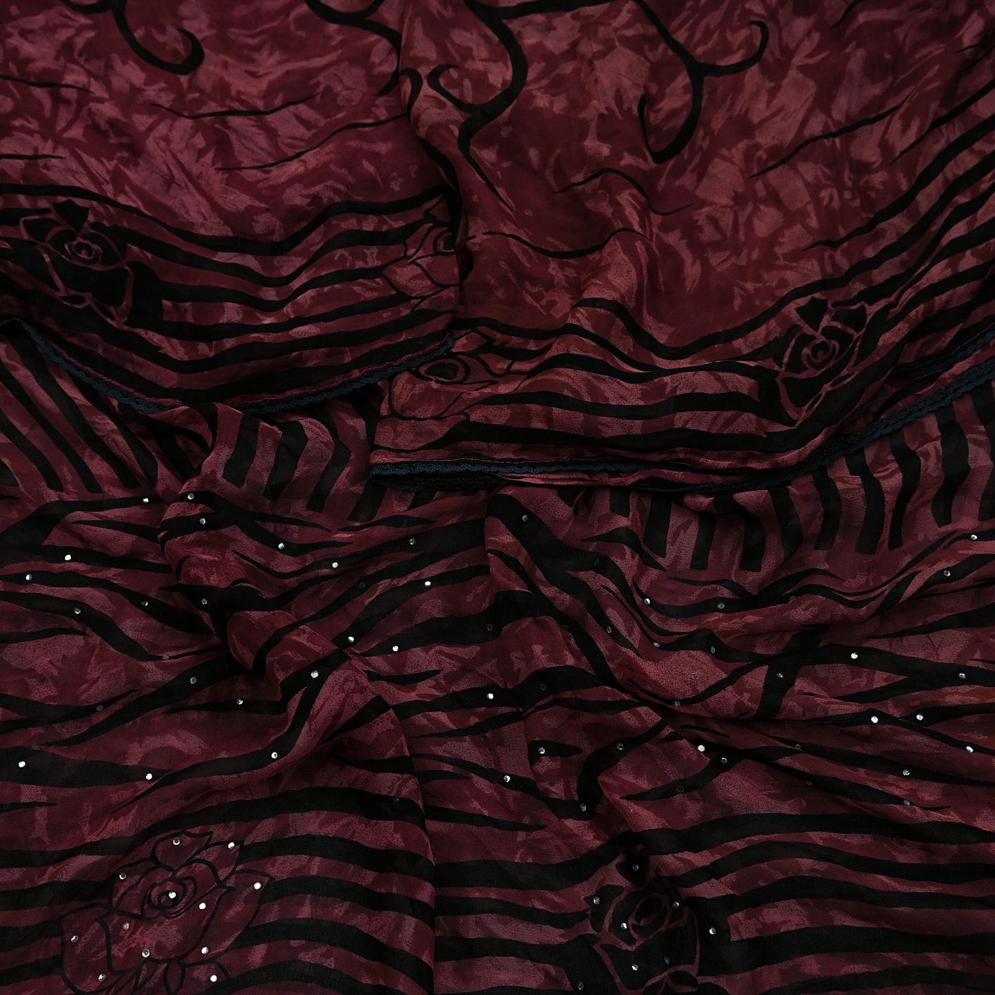 Indian Vintage Dupatta Brown Long Stole Hand Beaded Printed Pure Georgette Silk Scarves Veil Wrap Soft Floral