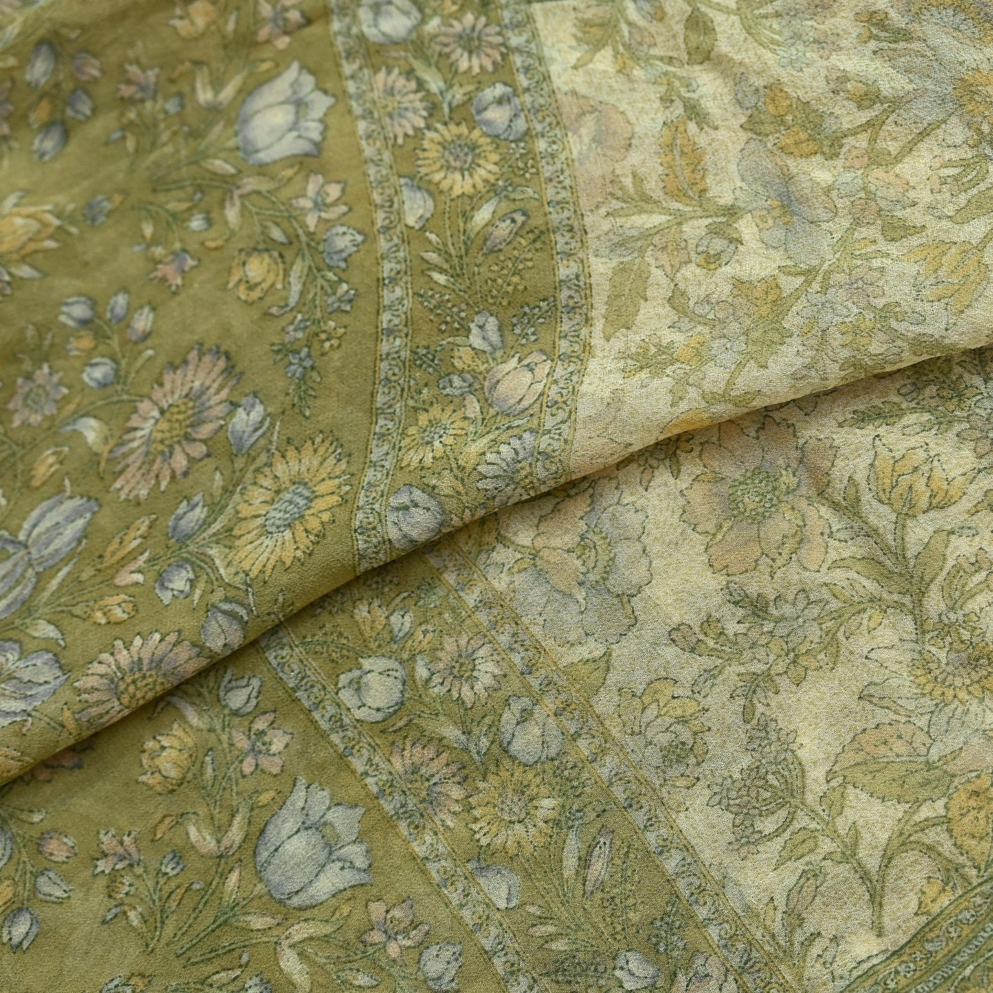Indian Vintage Dupatta Green & Ivory Long Stole printed stole Pure Georgette Silk Scarves Veil Wrap Soft