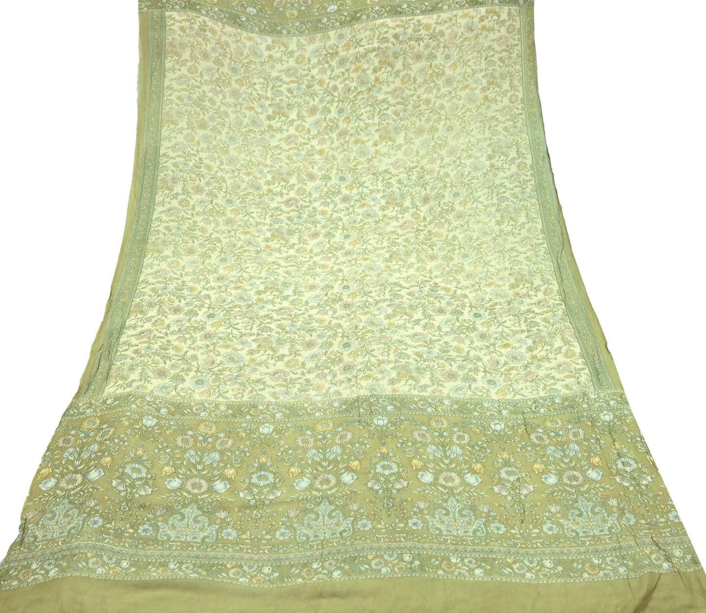 Indian Vintage Dupatta Green & Ivory Long Stole printed stole Pure Georgette Silk Scarves Veil Wrap Soft