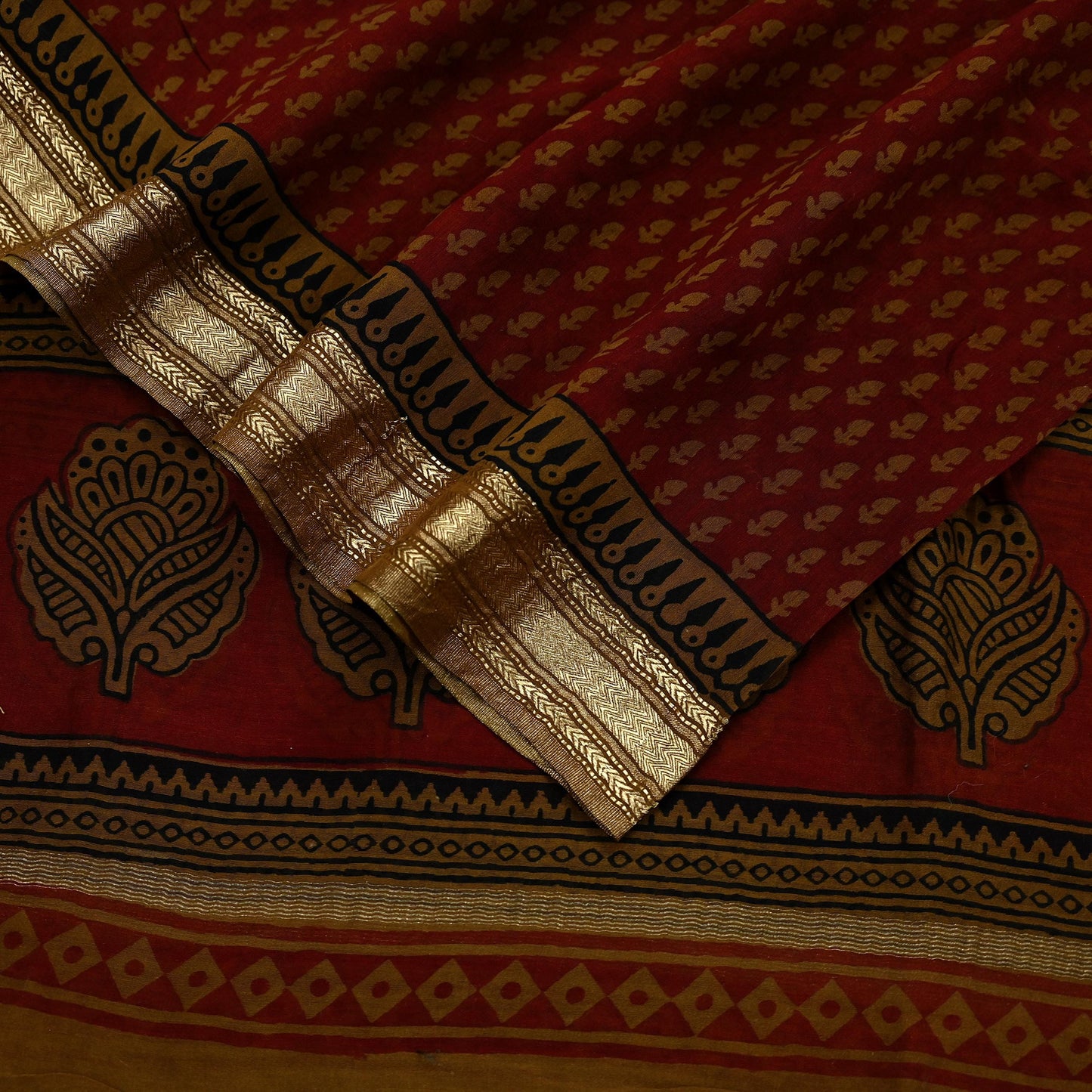Indian Vintage Maroon Dupatta Long Stole Block Print Pure Chanderi Silk Scarves Veil Floral Design Upcycle Party wear hijab Zari Border