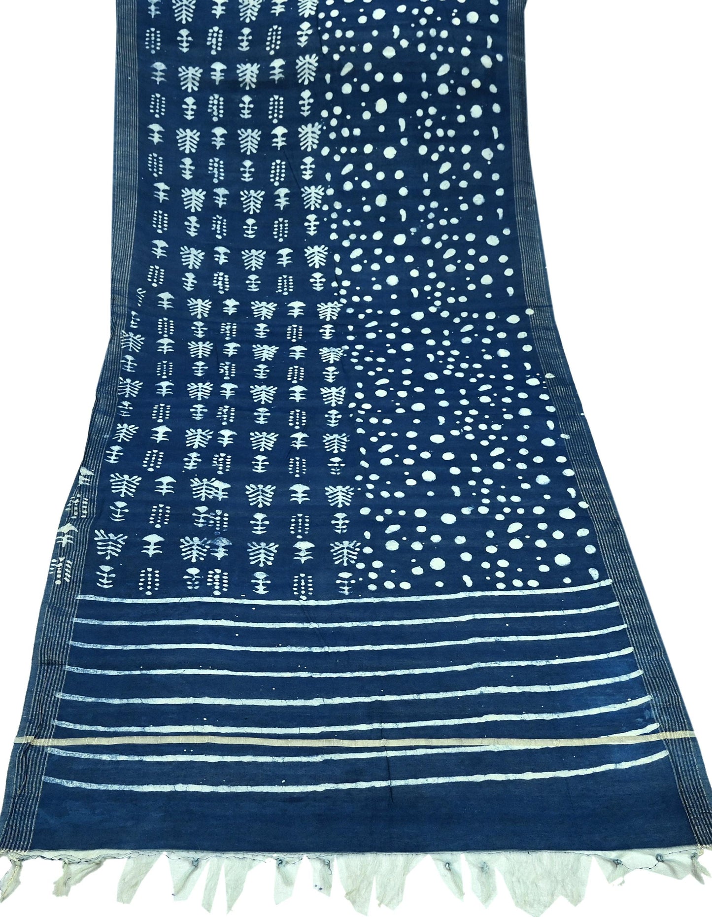 Indian Vintage Green Dupatta Long Stole Hand Block Print Pure Chanderi Silk Scarves Veil Golden Zari