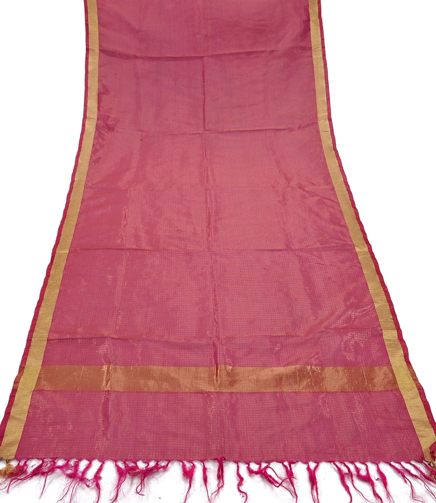 Indian Vintage Dupatta Pink Long Stole Hand Woven Tissue Scarf Veil Soft Floral Zari Fringes
