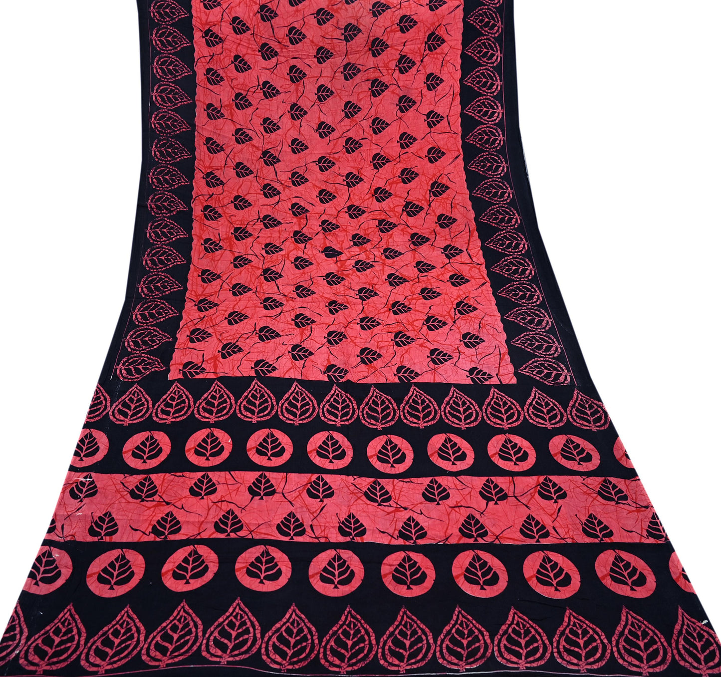 Indian Vintage Sari Black & Peach Printed 100% Pure Cotton Saree Craft Fabric 5Yd Sewing Sarong Wrap Boho Floral Dress making Quilting Soft