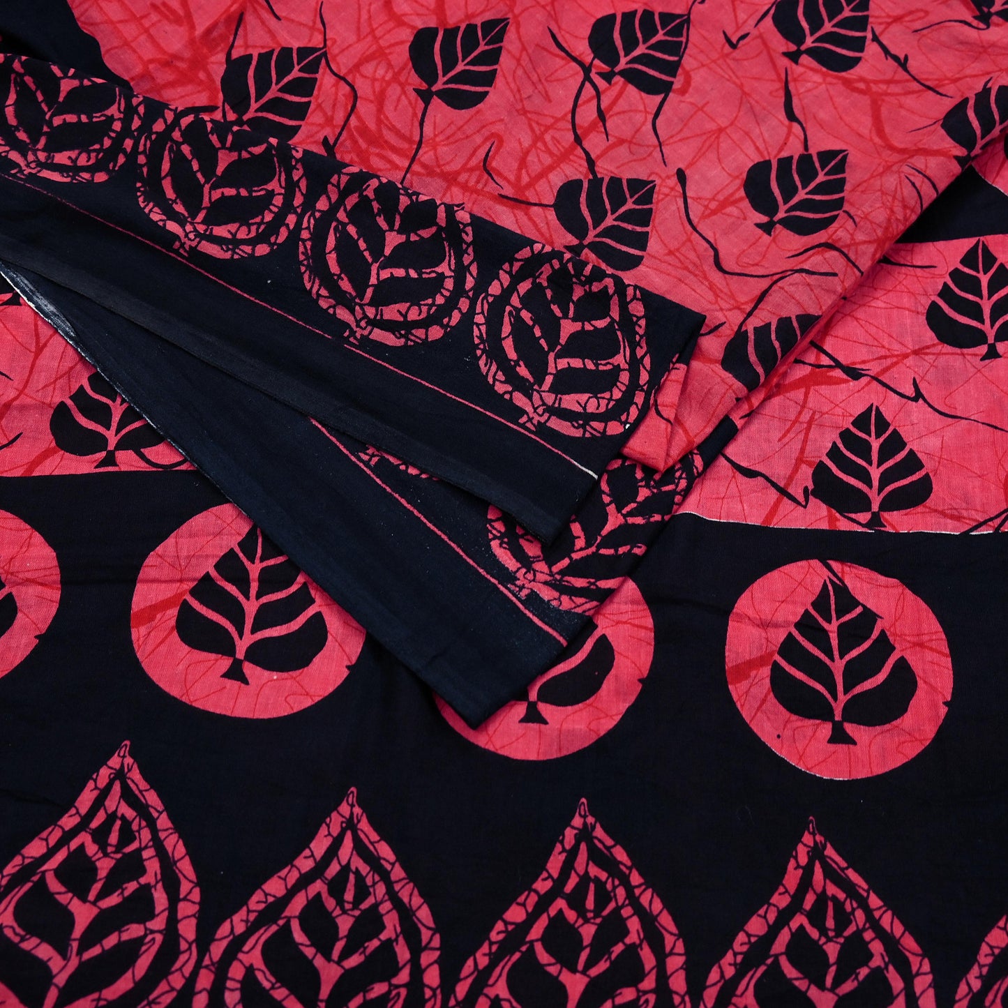 Indian Vintage Sari Black & Peach Printed 100% Pure Cotton Saree Craft Fabric 5Yd Sewing Sarong Wrap Boho Floral Dress making Quilting Soft