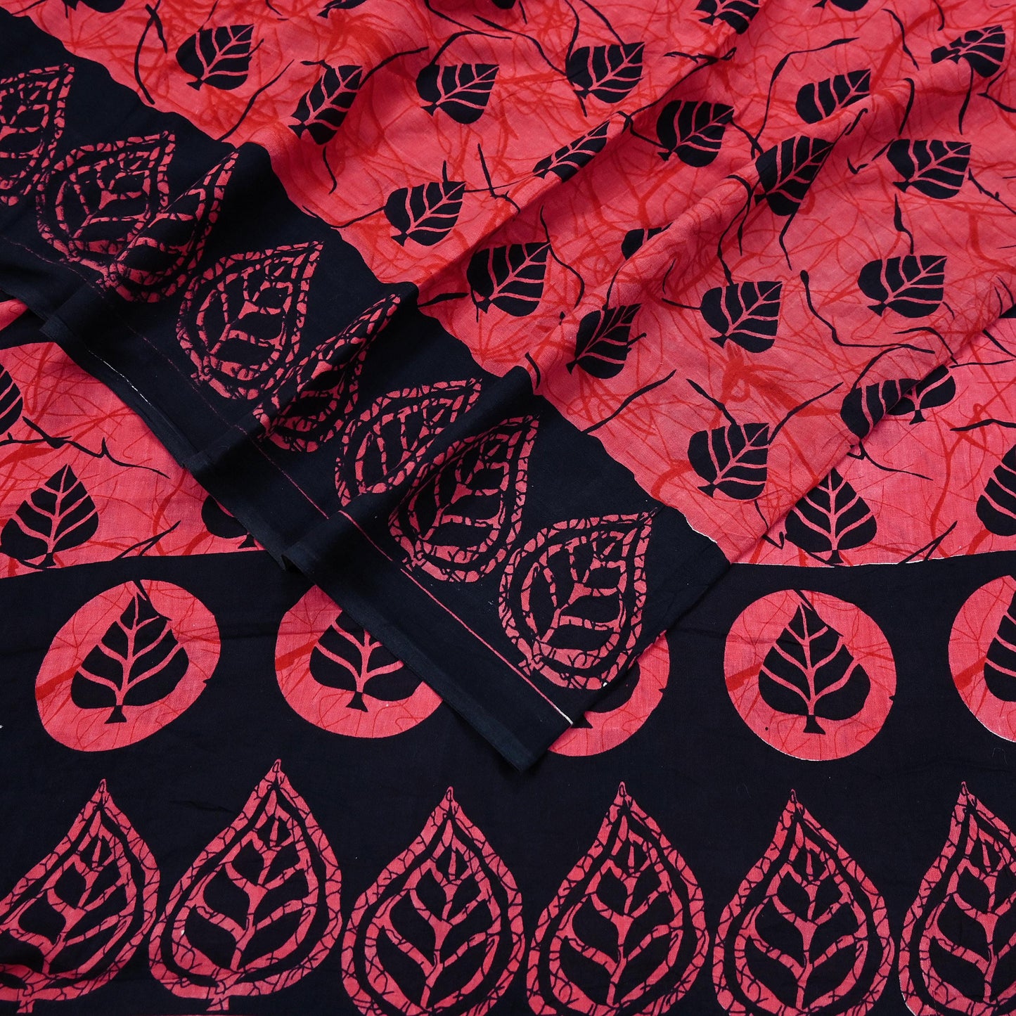 Indian Vintage Sari Black & Peach Printed 100% Pure Cotton Saree Craft Fabric 5Yd Sewing Sarong Wrap Boho Floral Dress making Quilting Soft