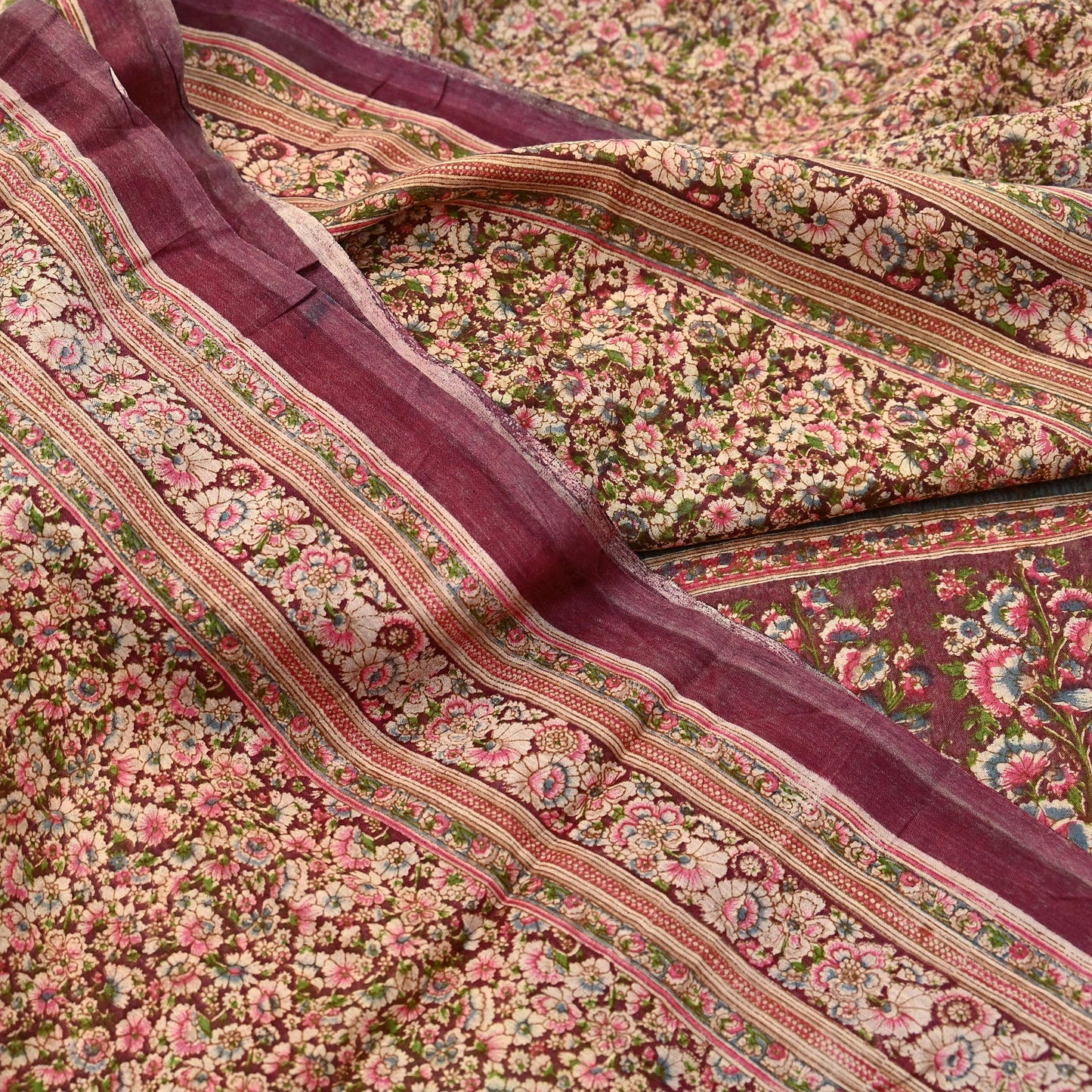 Indian Vintage Sari Brown 100% Pure Cotton Printed Sarees 5Yd Craft Fabric Sewing Soft Sarong Wrap Boho Quilting Upcycle Dress Making Used