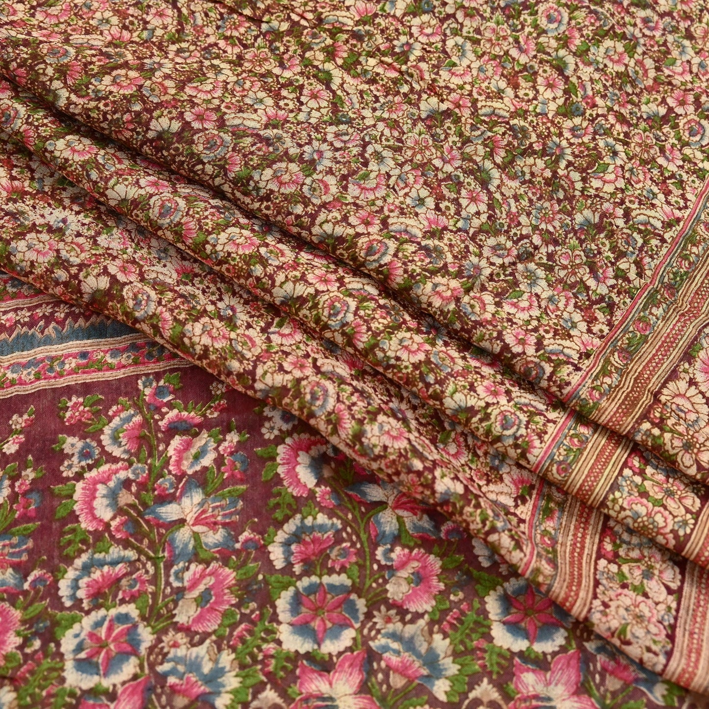 Indian Vintage Sari Brown 100% Pure Cotton Printed Sarees 5Yd Craft Fabric Sewing Soft Sarong Wrap Boho Quilting Upcycle Dress Making Used