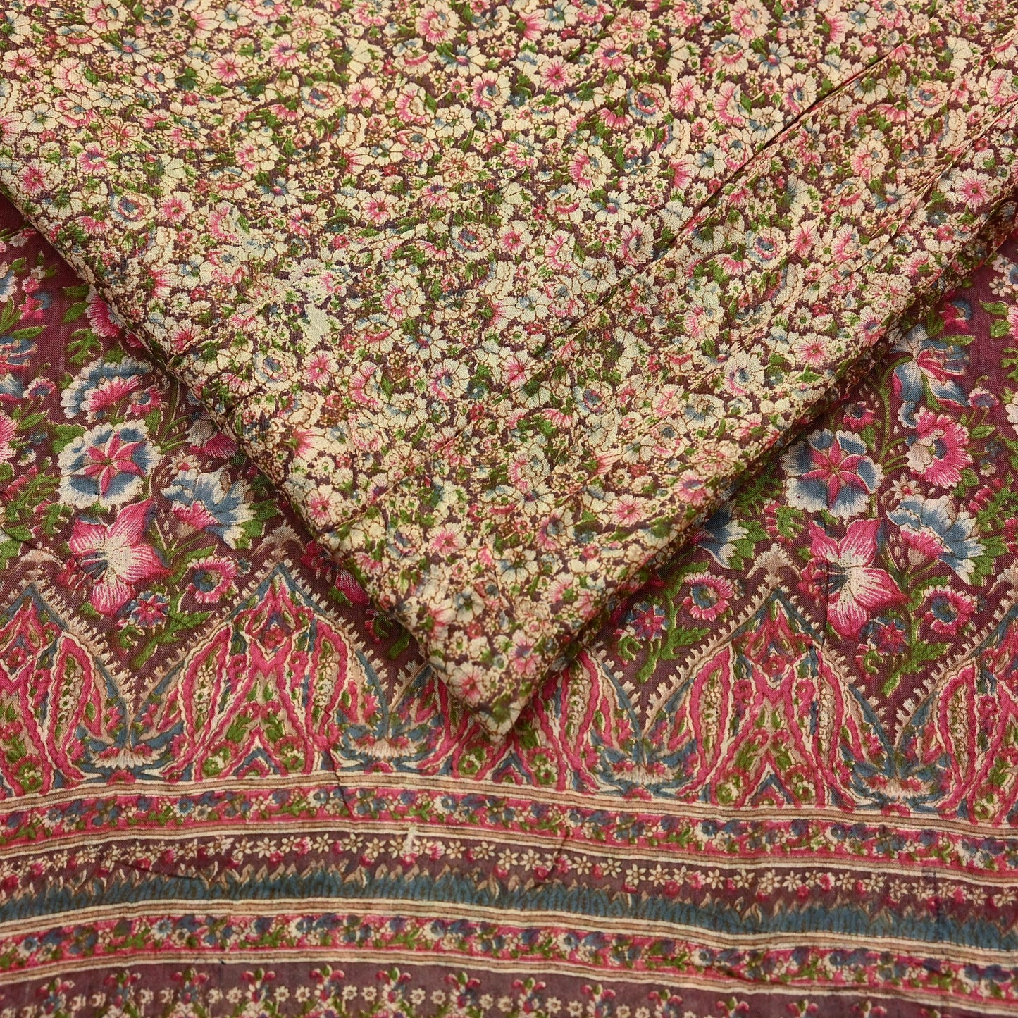 Indian Vintage Sari Brown 100% Pure Cotton Printed Sarees 5Yd Craft Fabric Sewing Soft Sarong Wrap Boho Quilting Upcycle Dress Making Used