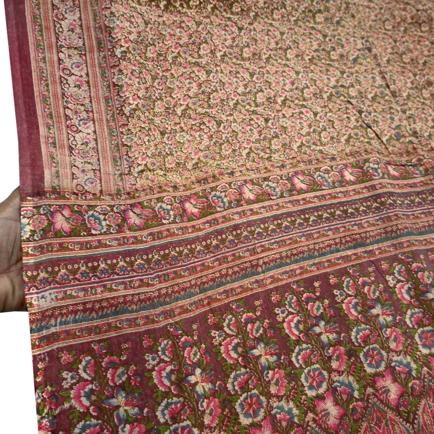 Indian Vintage Sari Brown 100% Pure Cotton Printed Sarees 5Yd Craft Fabric Sewing Soft Sarong Wrap Boho Quilting Upcycle Dress Making Used