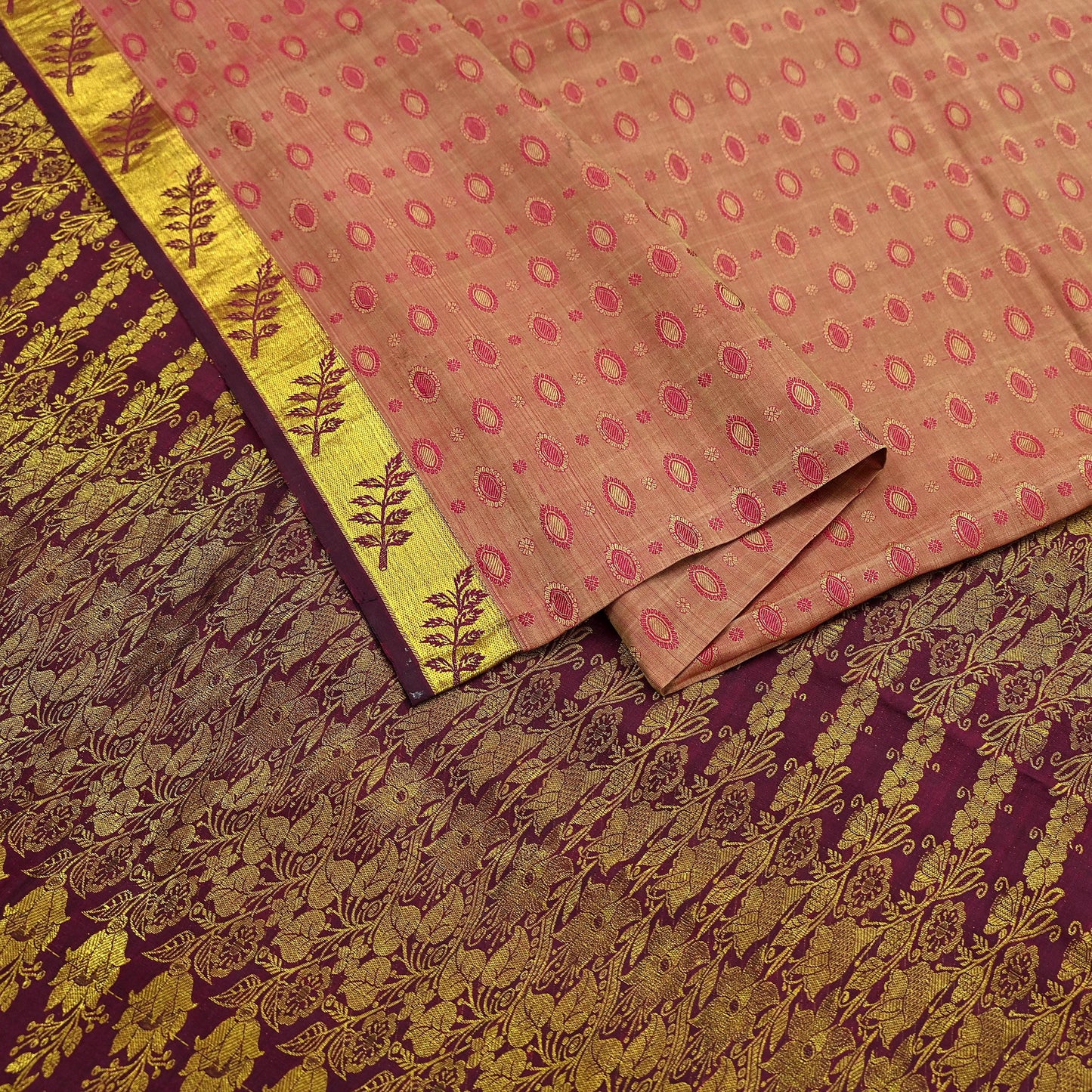 Indian Vintage Heavy Saree Maroon & Pink Hand Woven Kanjivaram 100% Pure Silk Sari Craft Fabric 5Yd Ethnic Zari Floral Dress Making Quilting