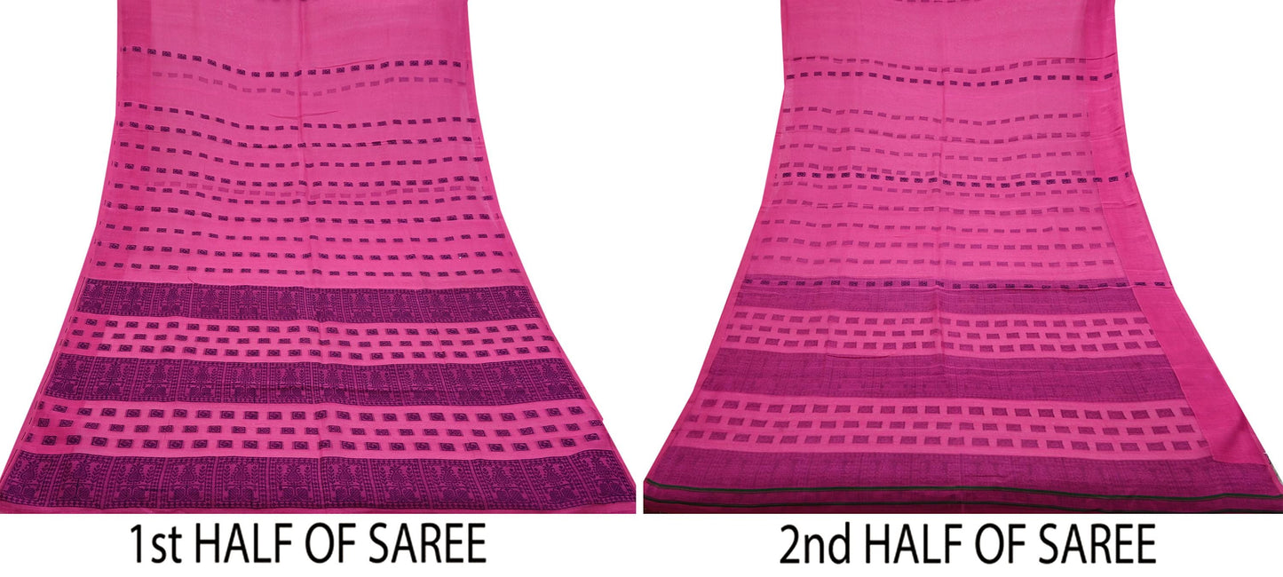 Indian Vintage Sari Pink Pure chanderi Silk Hand Woven Sarees Craft Fabric 5Yd Floral Soft Bollywood Sarees Crafting Upcycle