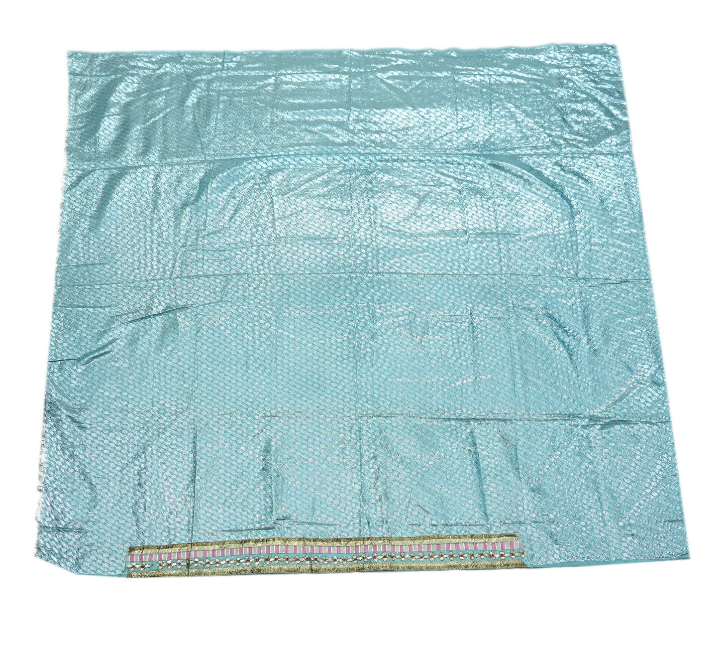 Indian Pre-owned Blue & Yellow Pure Silk Net/Mesh Hand Embroidered Lehenga 3pcs Set Bridal Party Wear With Blouse/Dupatta Bollywood Lehenga