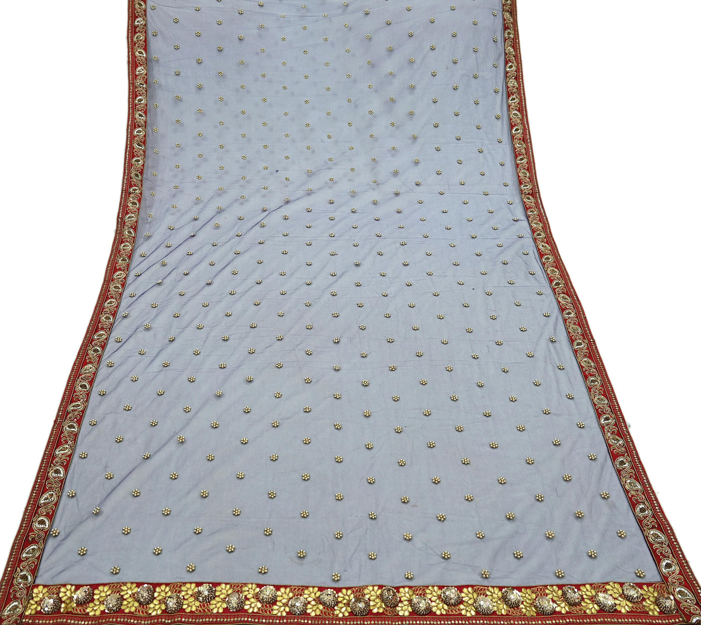 Indian Vintage Heavy Bridal Dupatta Purple Net Mesh Long Stole Hand Embroidered Scarves Golden Gota Patti Wedding/Party Wear