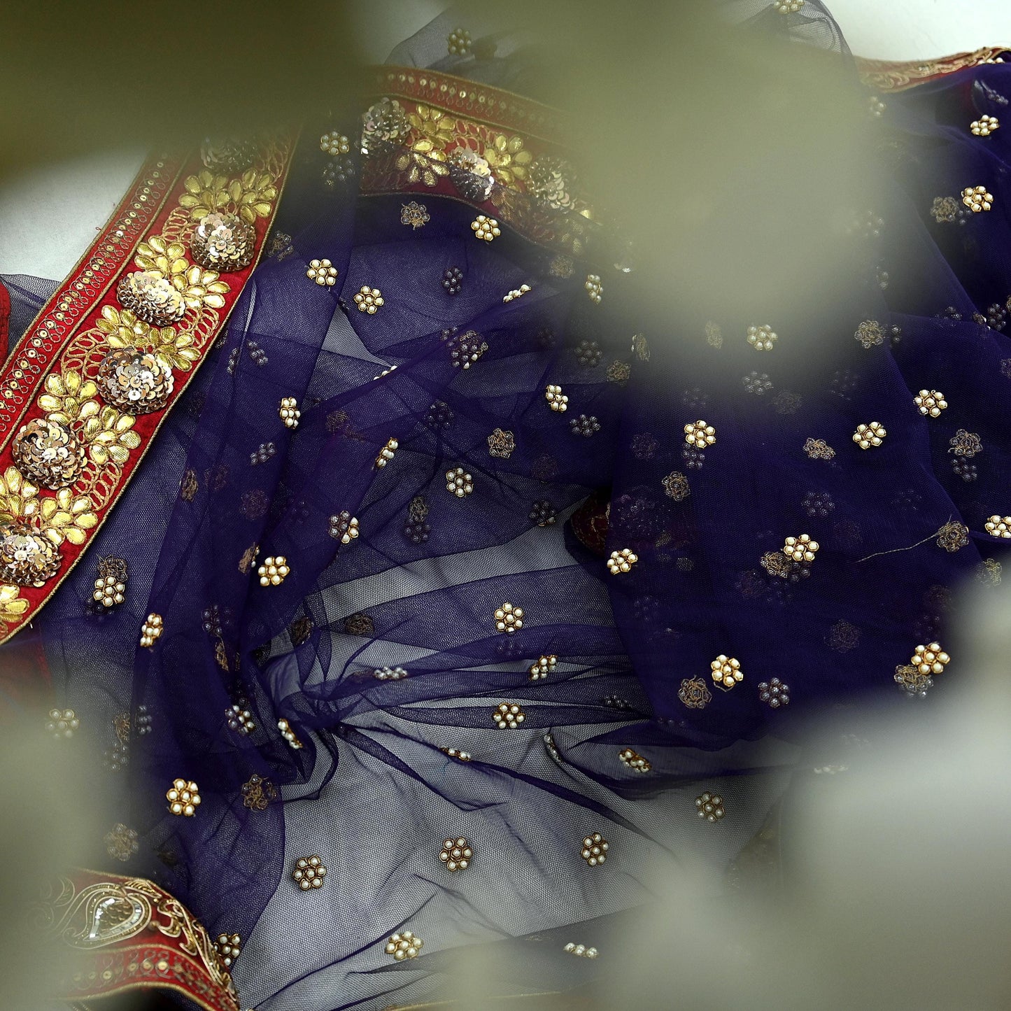 Indian Vintage Heavy Bridal Dupatta Purple Net Mesh Long Stole Hand Embroidered Scarves Golden Gota Patti Wedding/Party Wear