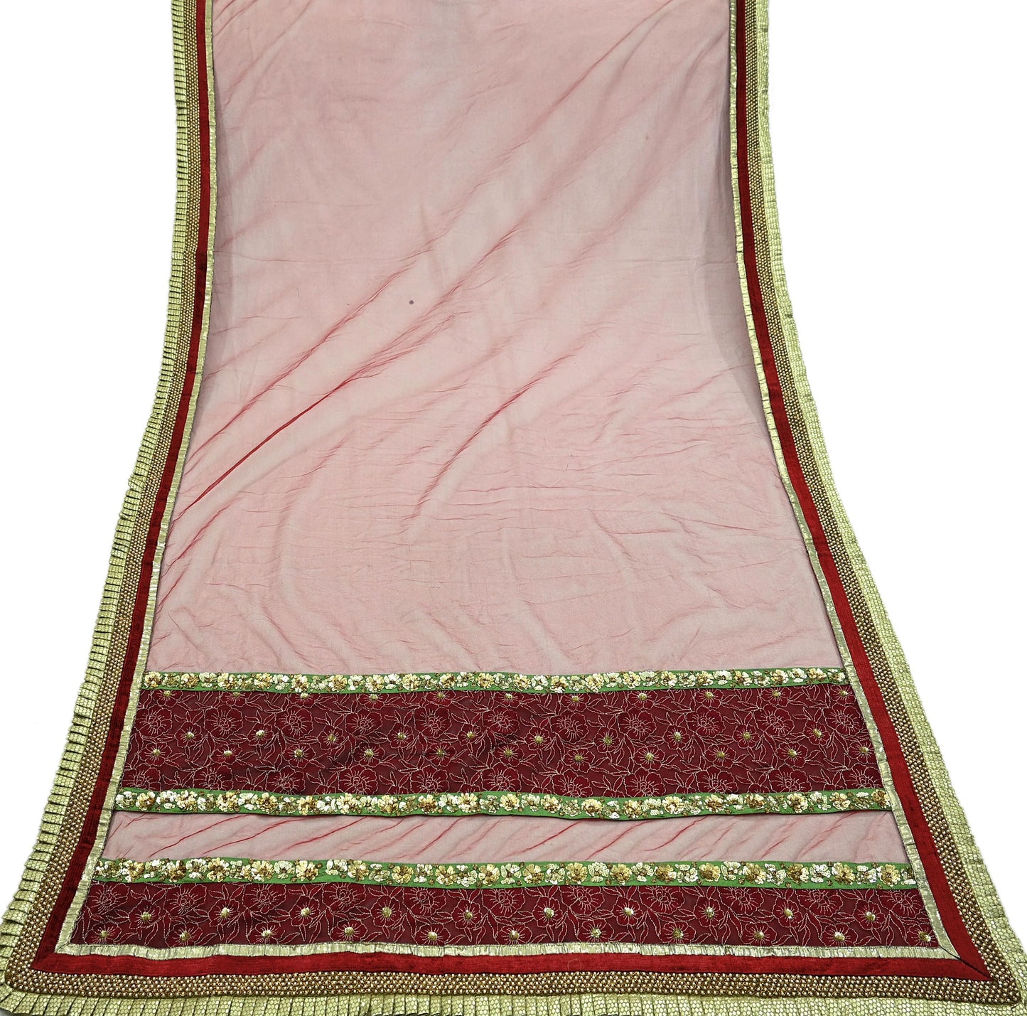 Indian Vintage Heavy Bridal Dupatta Maroon Net Mesh Long Stole Hand Embroidered Scarves Zardozi/ Dabka Wedding/Party Wear