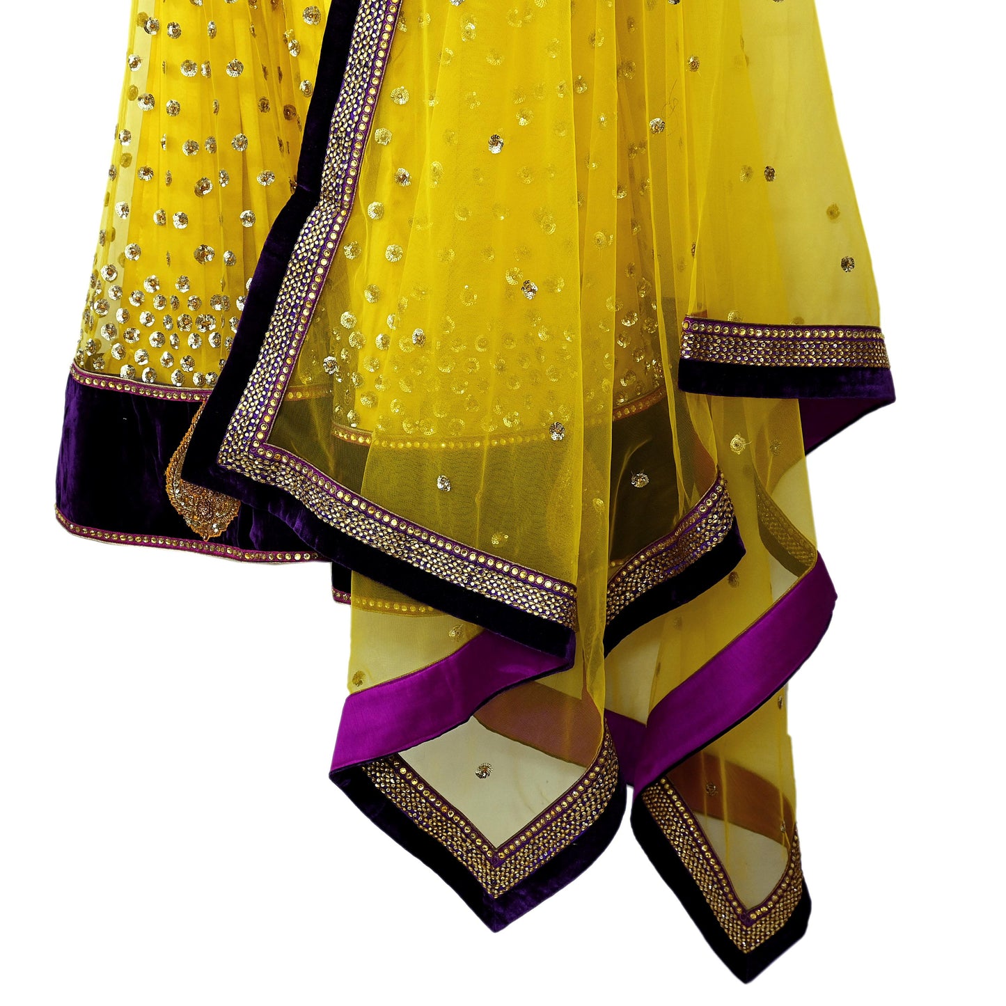 Indian Vintage Yellow Net/Mesh Hand Embroidered Lehenga/Dupatta 2pcs Set Bridal Party Wear Bollywood Lehenga Zardozi/ Dabka