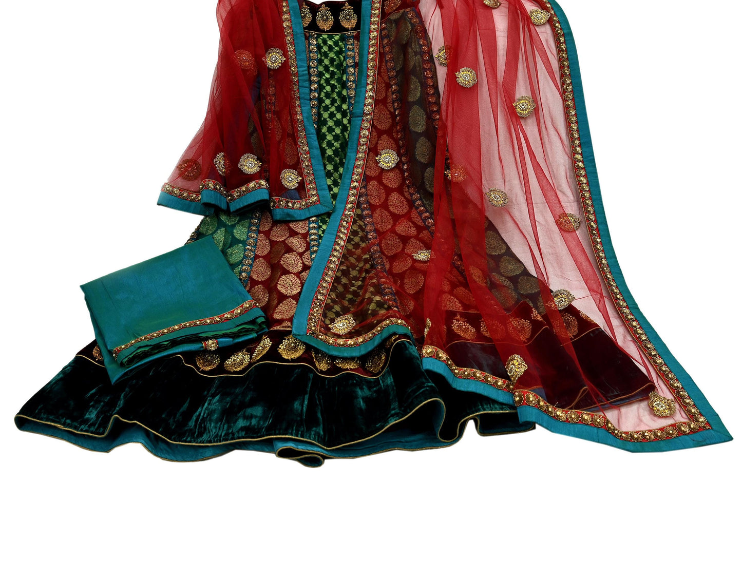 Indian Vintage Pure Georgette Silk Net/Mesh Hand Embroidered Lehenga 3pcs Set Bridal Party Wear With Blouse/Dupatta Bollywood Lehenga