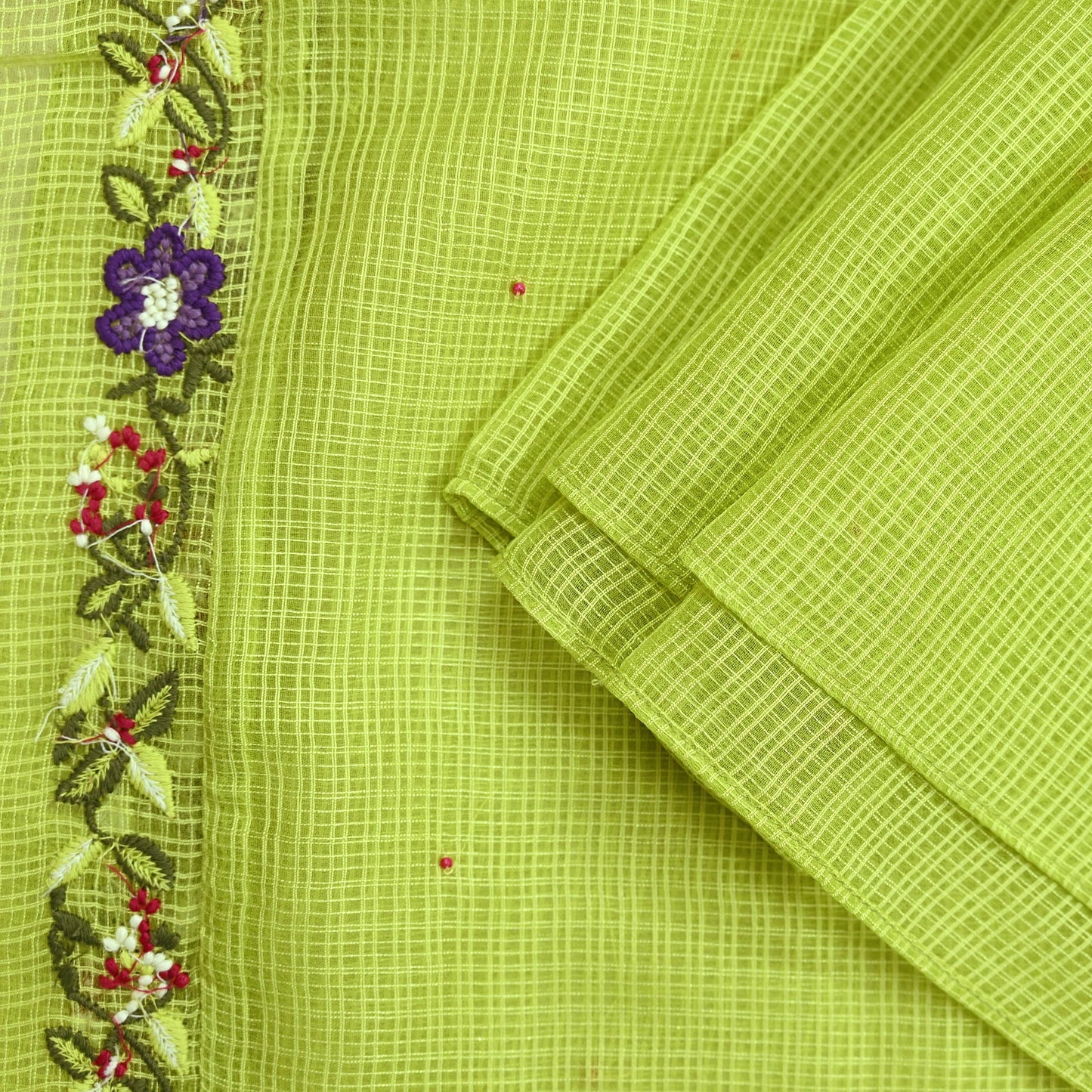 Indian Vintage Dupatta Lemon Green Pure silk Long Stole Hand Embroidered Scarves Floral Design Stole Veil Wrap