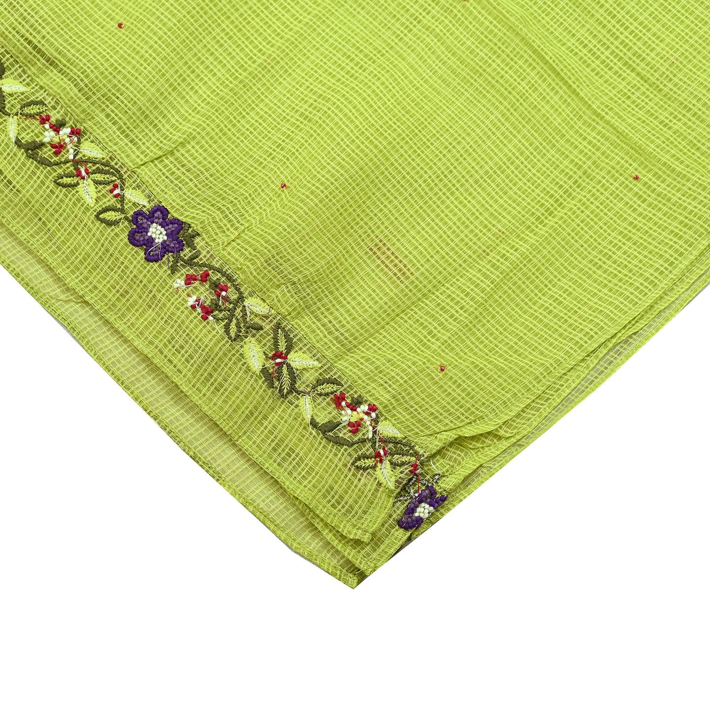 Indian Vintage Dupatta Lemon Green Pure silk Long Stole Hand Embroidered Scarves Floral Design Stole Veil Wrap