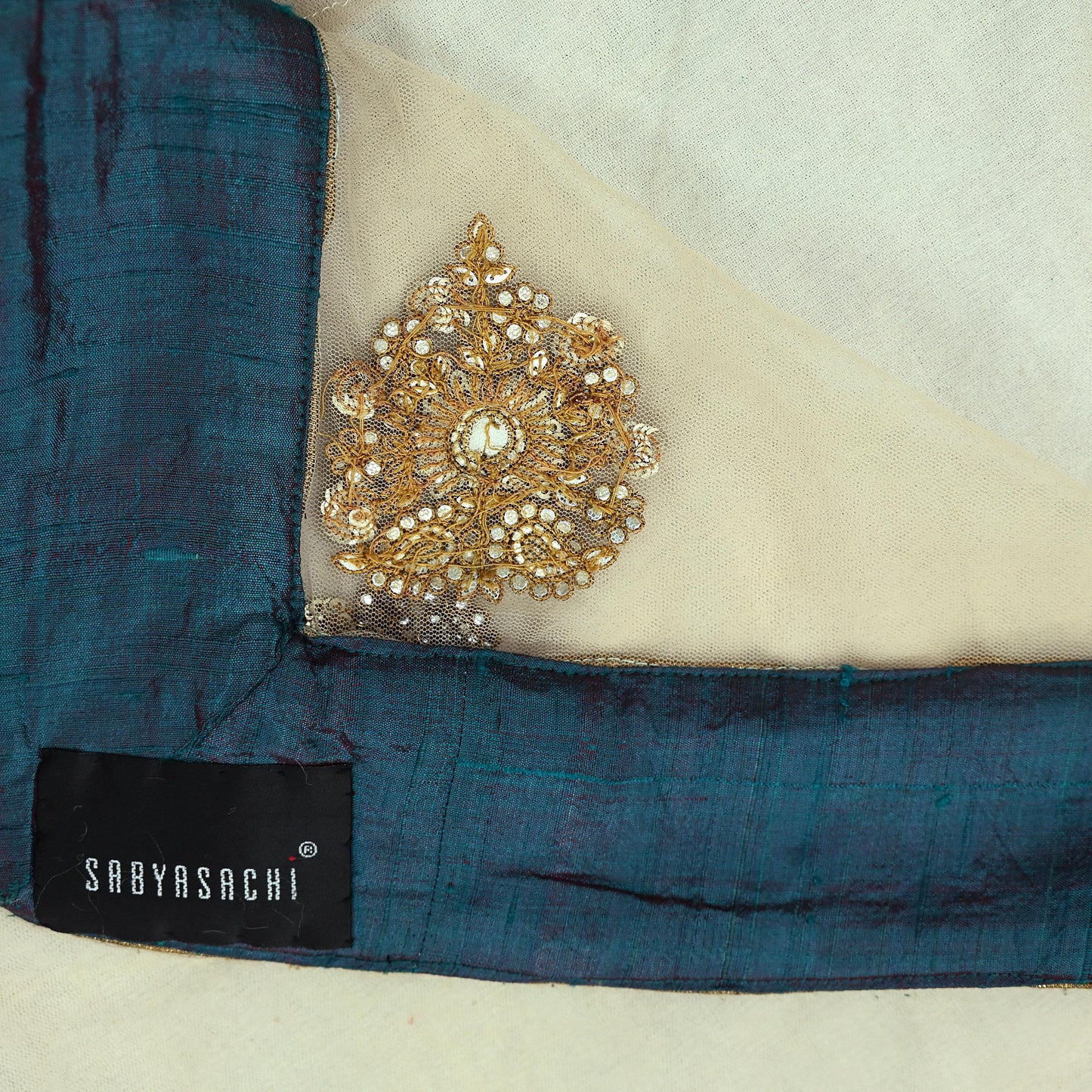 Indian Pre-owned Saree Pale Peach Mesh/Net Hand Embroidered Sabyasachi Designer Sari 6Yd Soft Ethnic Bollywood Party saree