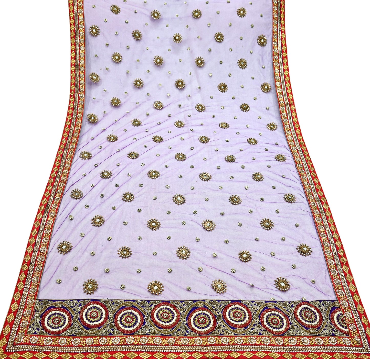 Indian Vintage Heavy Wedding Purple Net/Mesh/ Velvet Hand Embroidered Dupatta Designer By Anamika Khanna Bridal Wear Zardozi Dabka Hijab