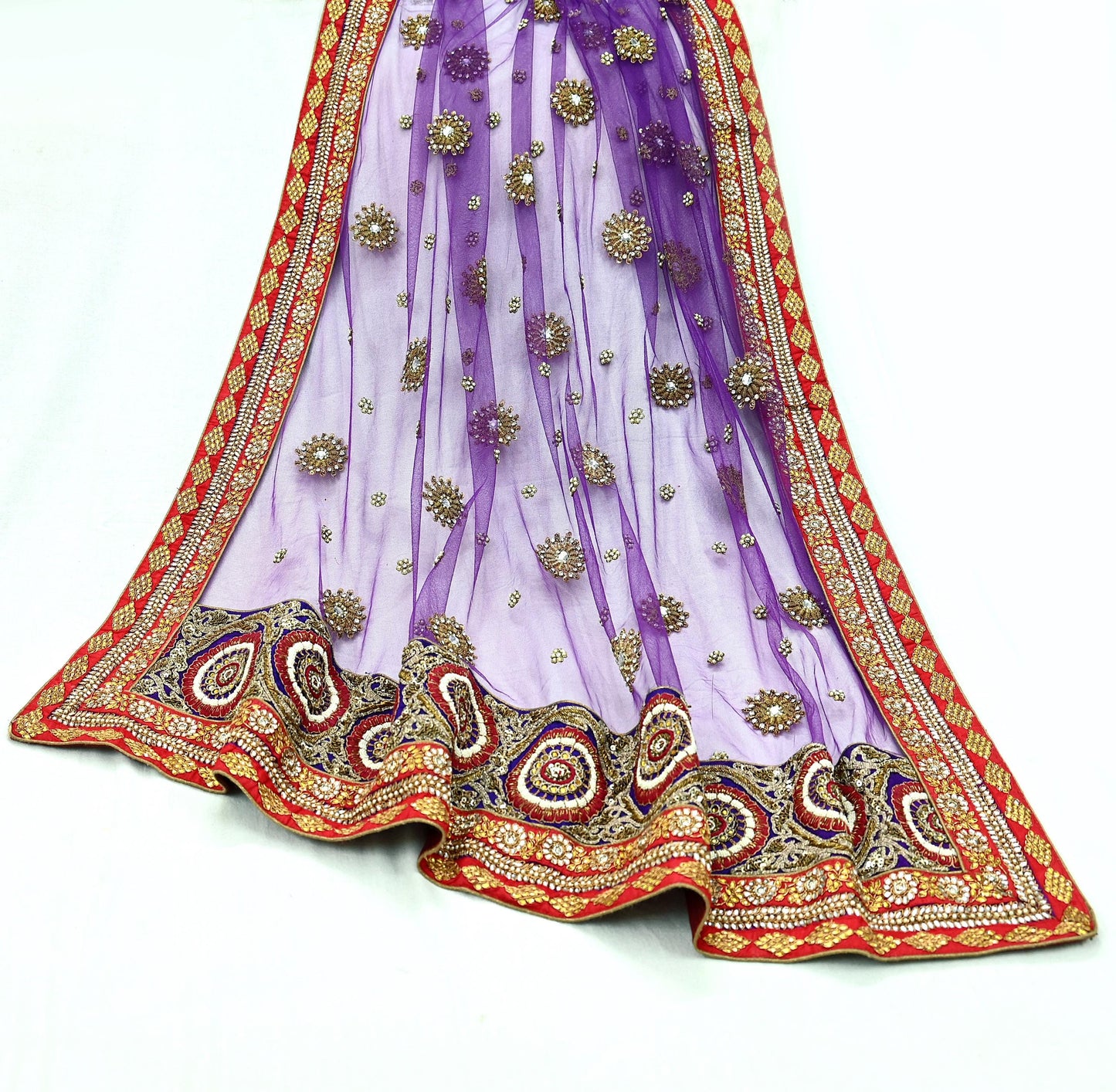 Indian Vintage Heavy Wedding Purple Net/Mesh/ Velvet Hand Embroidered Dupatta Designer By Anamika Khanna Bridal Wear Zardozi Dabka Hijab