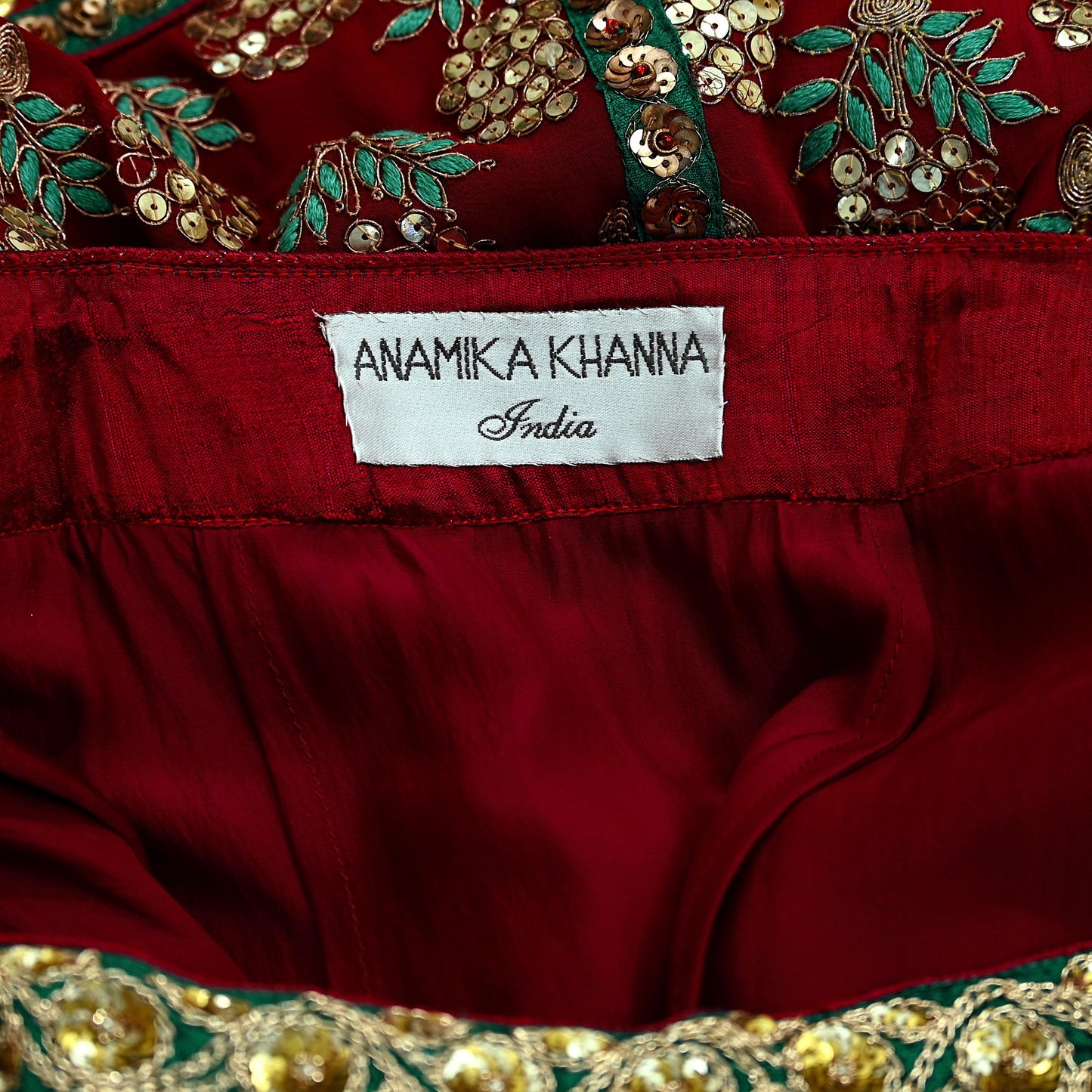 Indian Heavy Wedding Maroon Pure Georgette Silk Hand Embroidered Lehenga/Skirt Designer By Anamika Khanna Bridal Wear Peacock Design