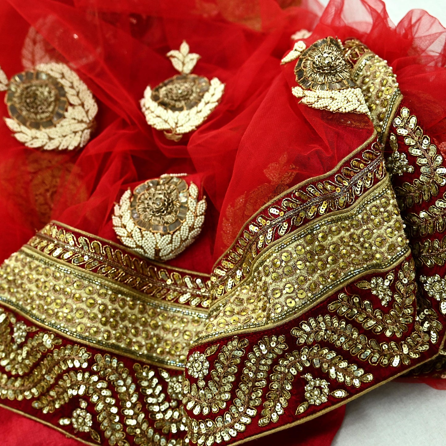 Indian Vintage Heavy Wedding Dupatta Red Net Long Stole Hand Embroidered By Designer Sabyasachi Scarves Zardozi Bridal Veil