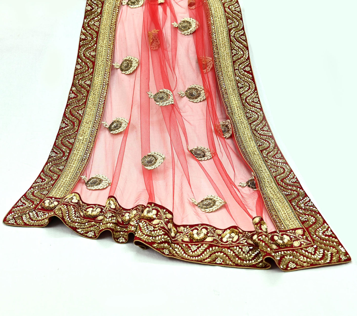 Indian Vintage Heavy Wedding Dupatta Red Net Long Stole Hand Embroidered By Designer Sabyasachi Scarves Zardozi Bridal Veil