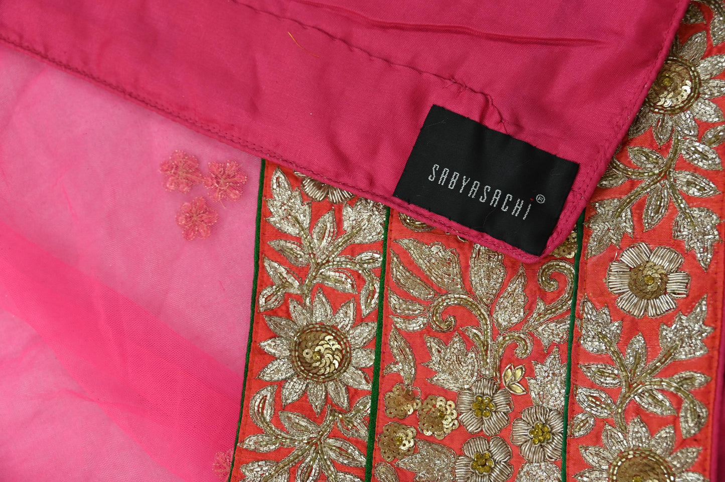 Indian Pre-owned Heavy Wedding Dupatta Pink Net Long Stole Hand Embroidered By Designer Sabyasachi Scarves Zardozi Bridal Veil