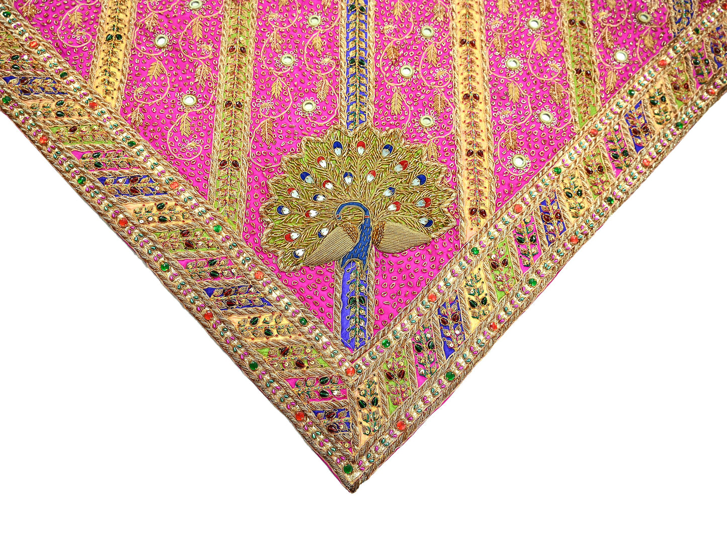 Indian Antique Vintage Heavy Pink Saree Pure Crepe Silk Hand Embroidered Sari Craft Fabric 5Yd Sewing Soft Zardozi/Dabka Sequins