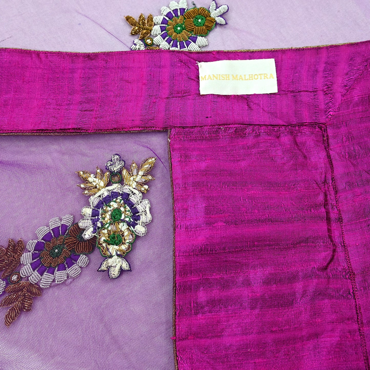 Indian Vintage Heavy Wedding Purple Net/Mesh/ Velvet Hand Embroidered Dupatta Designer By Manish Malhotra Bridal Wear Zardozi Veil Hijab