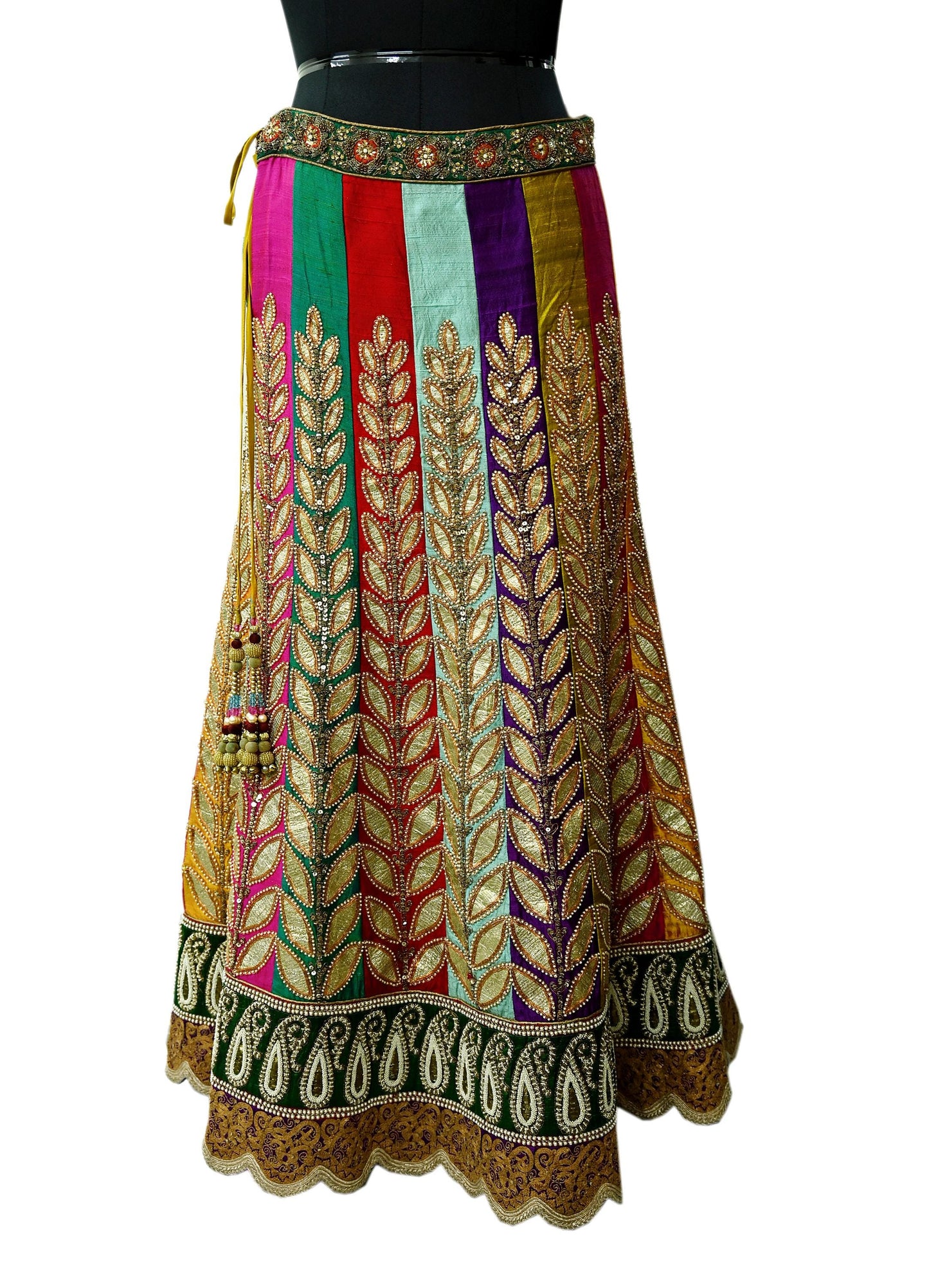 Indian Heavy Wedding Multi Pure Chanderi Silk Hand Embroidered Lehenga/Skirt Designer By Manish Malhotra Bridal Wear Zardozi/ Dabka