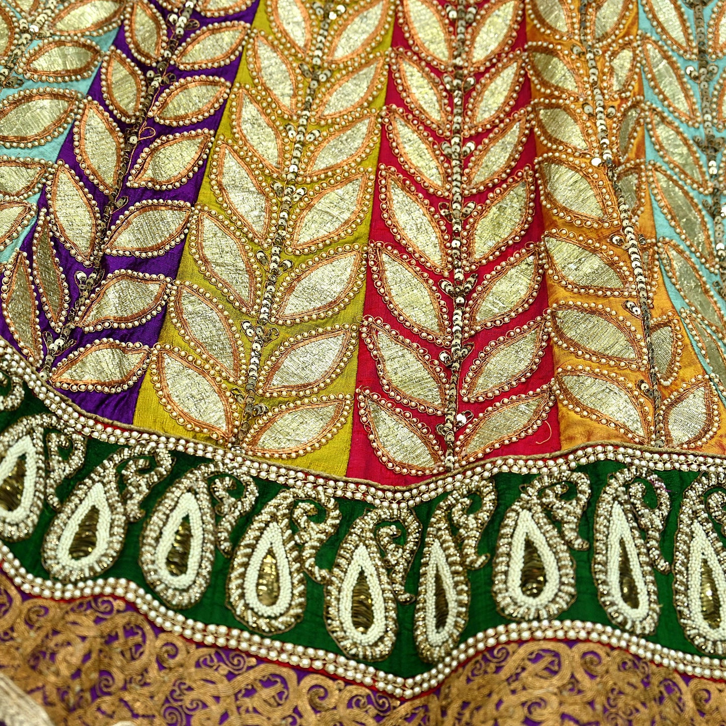 Indian Heavy Wedding Multi Pure Chanderi Silk Hand Embroidered Lehenga/Skirt Designer By Manish Malhotra Bridal Wear Zardozi/ Dabka