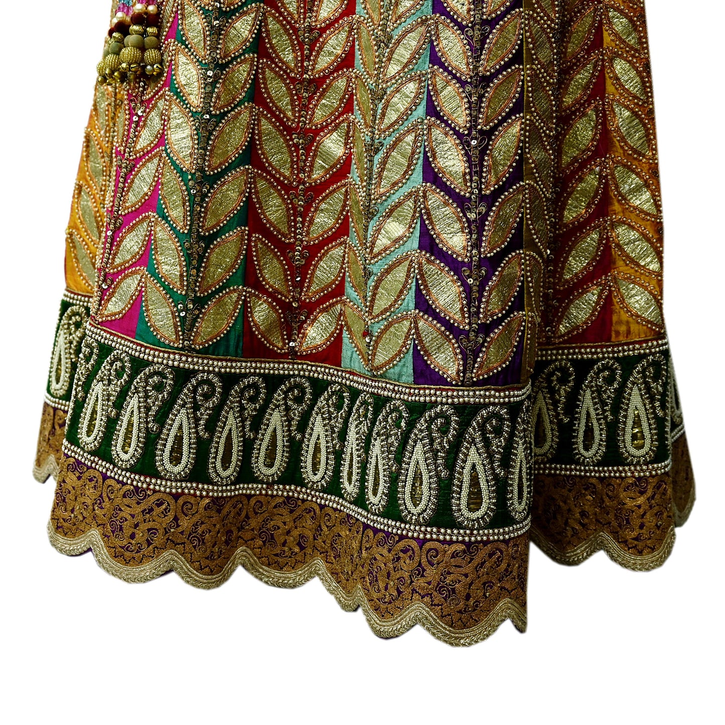 Indian Heavy Wedding Multi Pure Chanderi Silk Hand Embroidered Lehenga/Skirt Designer By Manish Malhotra Bridal Wear Zardozi/ Dabka