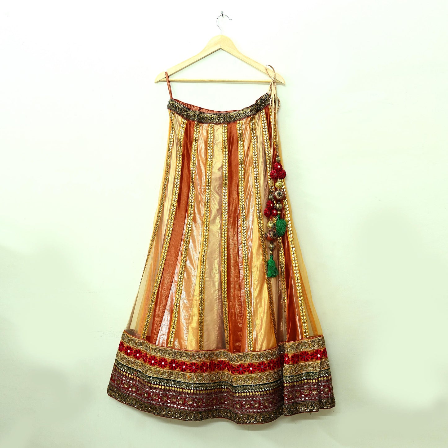 Indian Vintage Heavy Net Hand Embroidered Brocade Lehenga Skirt By Designer Sabyasachi Bridal Wear Dabka/ Zardozi