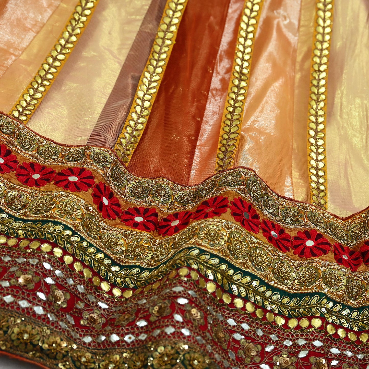 Indian Vintage Heavy Net Hand Embroidered Brocade Lehenga Skirt By Designer Sabyasachi Bridal Wear Dabka/ Zardozi