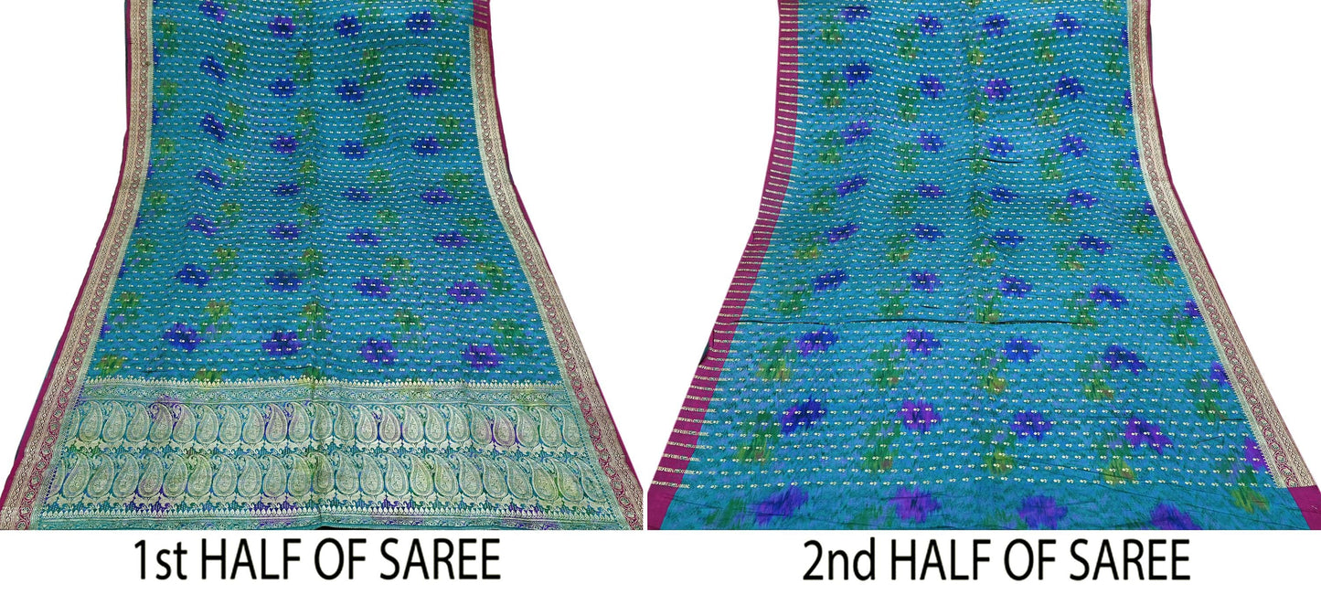 Indian Vintage Heavy Blue Sari Pure Silk Blue Woven Brocade Sarees 5Yd Craft Fabric Floral Ethnic Zari Dress making Pre-owned Wedding sari