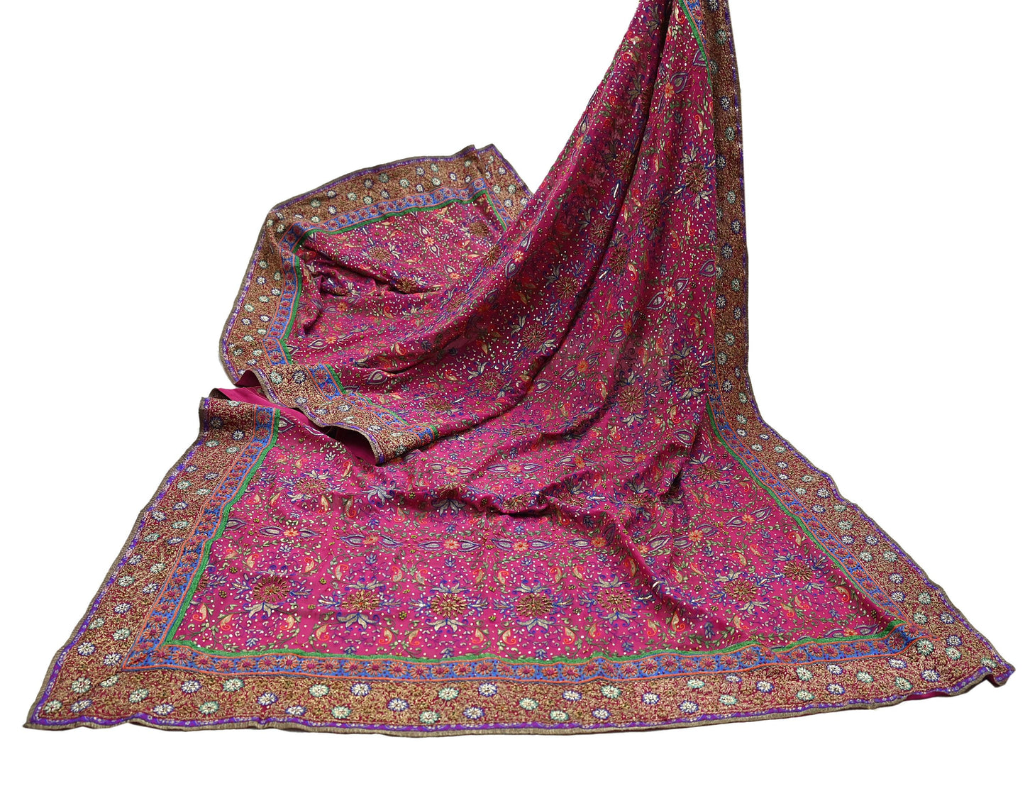 Indian Vintage Heavy Rani Pink Dupatta Pure Georgette Silk Long Stole Hand Embroidered Designer By Ritu Kumar Scarves Scarf Zari Zardozi