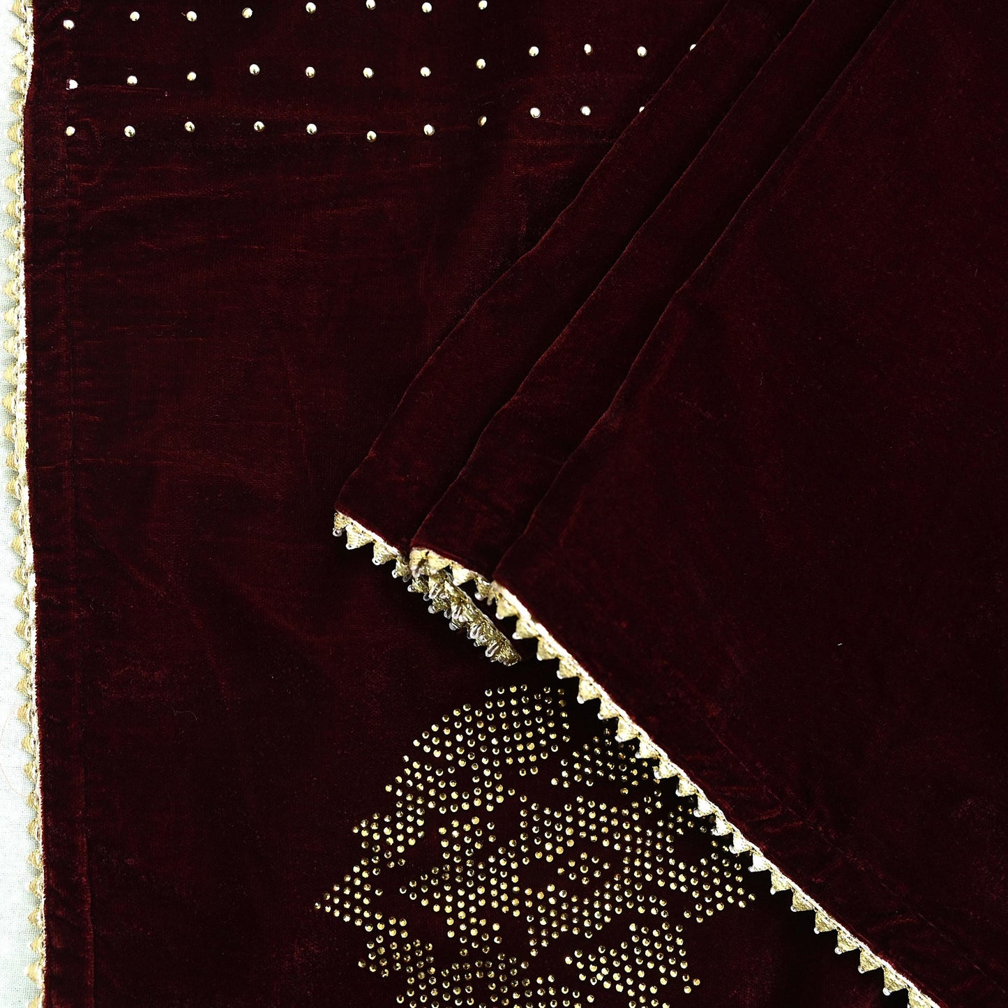Indian Vintage Heavy Wedding Maroon Dupatta Velvet Long Stole Hand Embroidered Scarves Zari Hijab Veil Wrap Bridal Dupatta Paisley