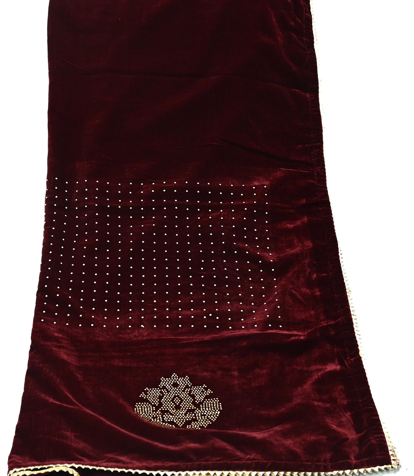 Indian Vintage Heavy Wedding Maroon Dupatta Velvet Long Stole Hand Embroidered Scarves Zari Hijab Veil Wrap Bridal Dupatta Paisley