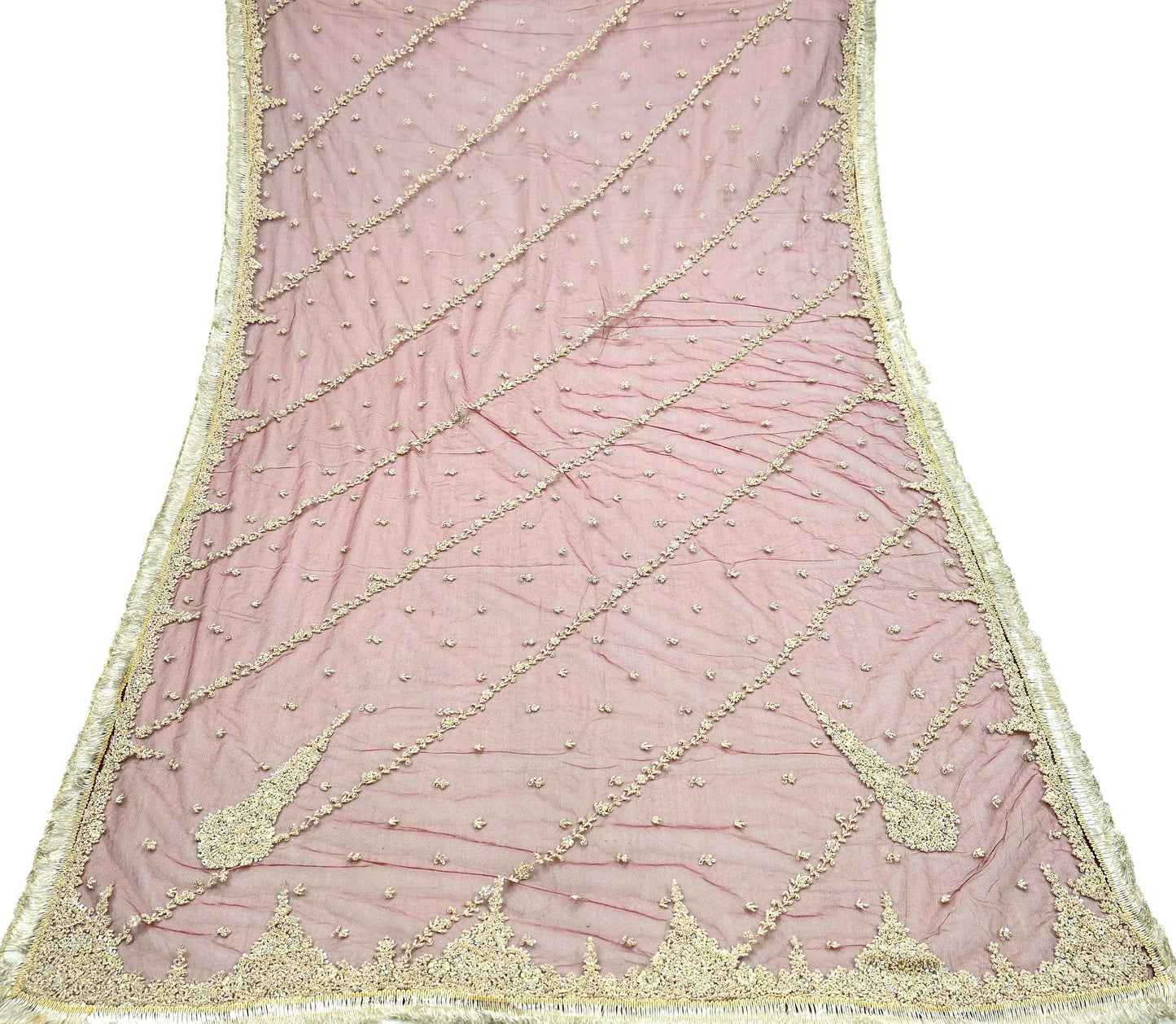 Indian Vintage Heavy Wedding Maroon Dupatta Net Mesh Long Stole Hand Embroidered Scarves Golden Zardozi Zari Sequins Dridal Veil Hijab