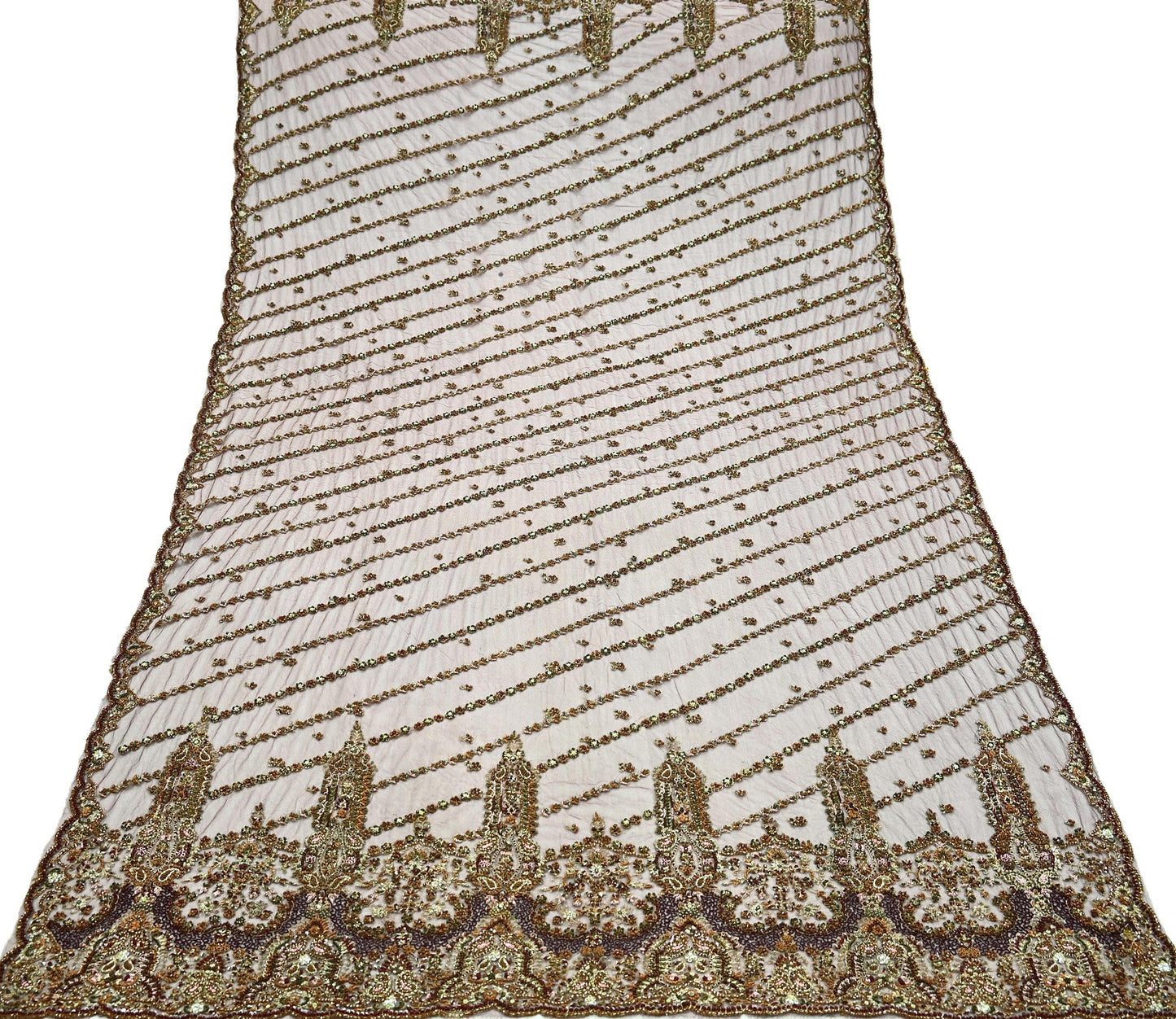 Indian Vintage Heavy Wedding Maroon Dupatta Net Mesh Long Stole Hand Embroidered Scarves Golden Zardozi Zari Sequins Dridal Veil Hijab