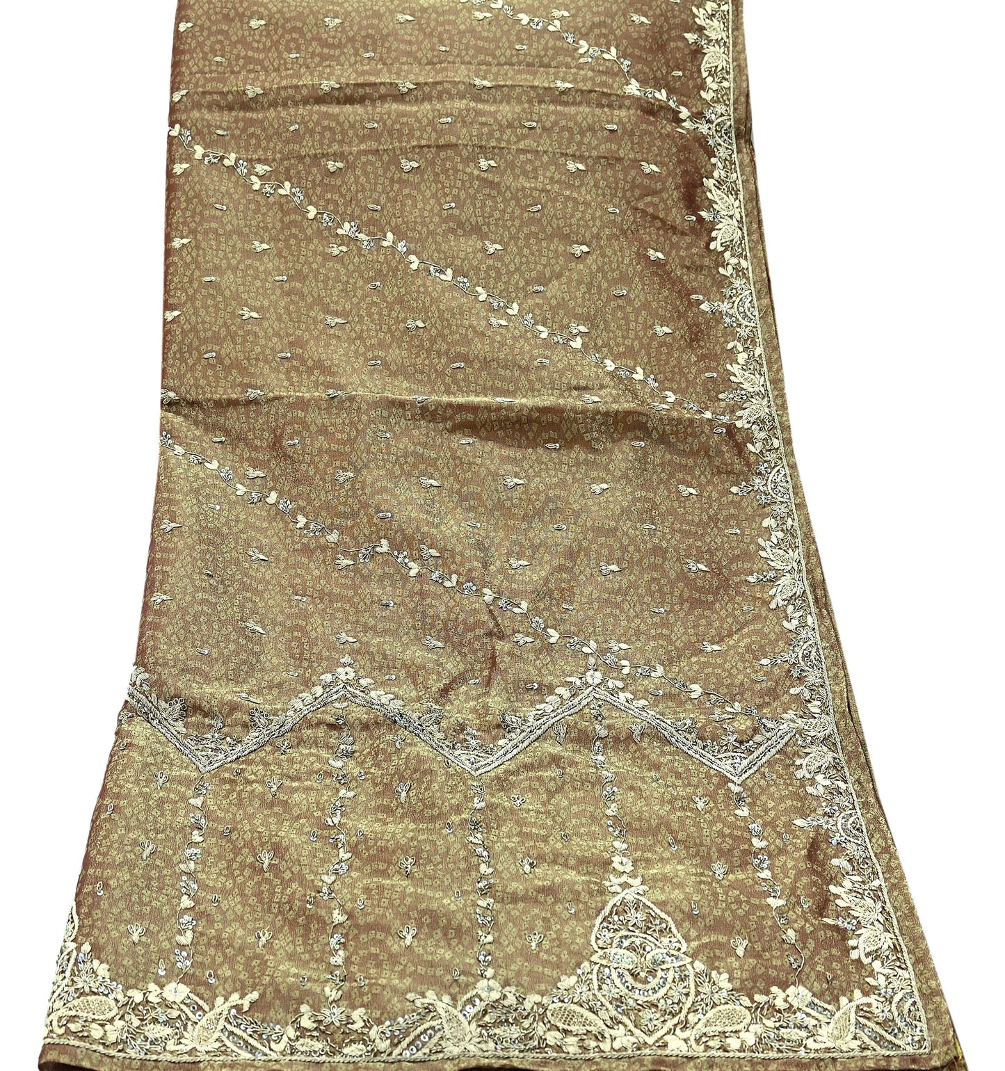 Indian Vintage Heavy Bridal Dupatta Golden Maroon Pure Tissue Silk Long Stole Hand Embroidered Scarves Zari Zardozi/Dabka Wedding Hijab