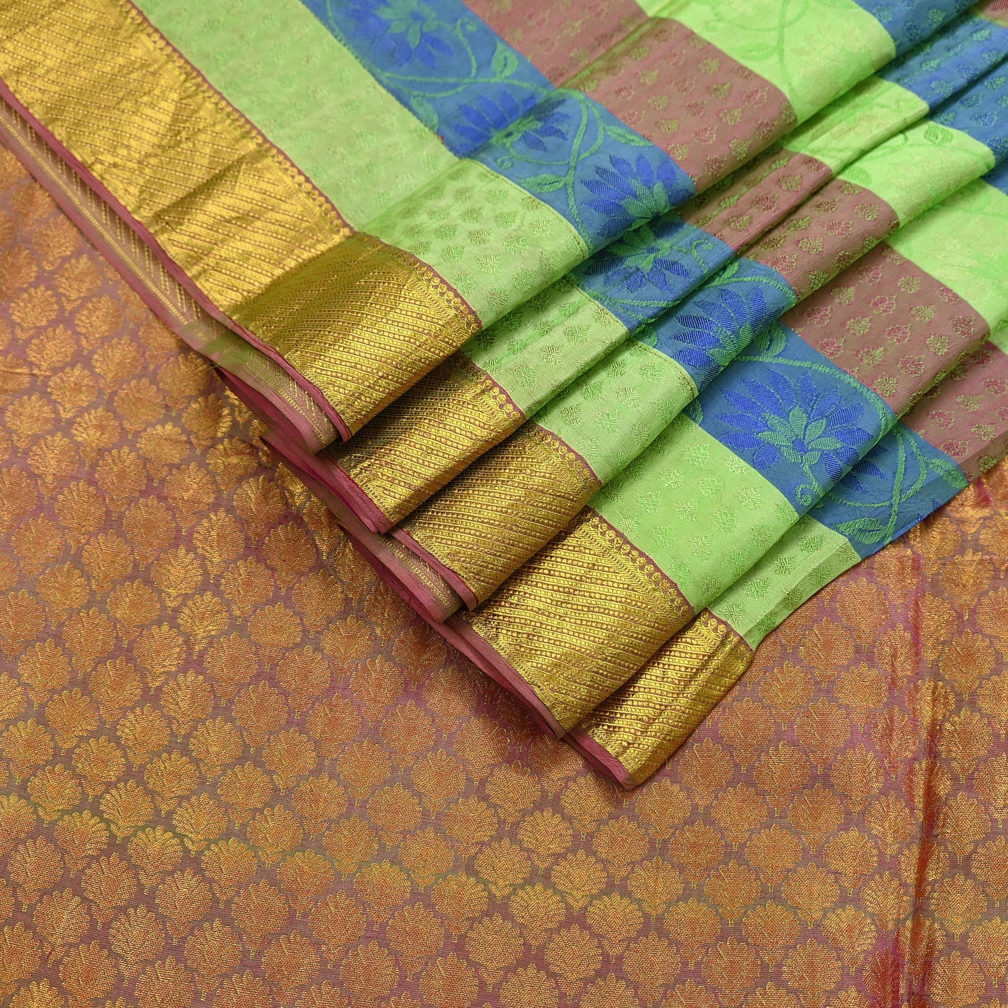 Indian Vintage Heavy Sari Purple & Green Kanjivaram Saree 100% Pure Silk Zari 5Yd Crafting Dress making For Crafting Quilting Upcycle