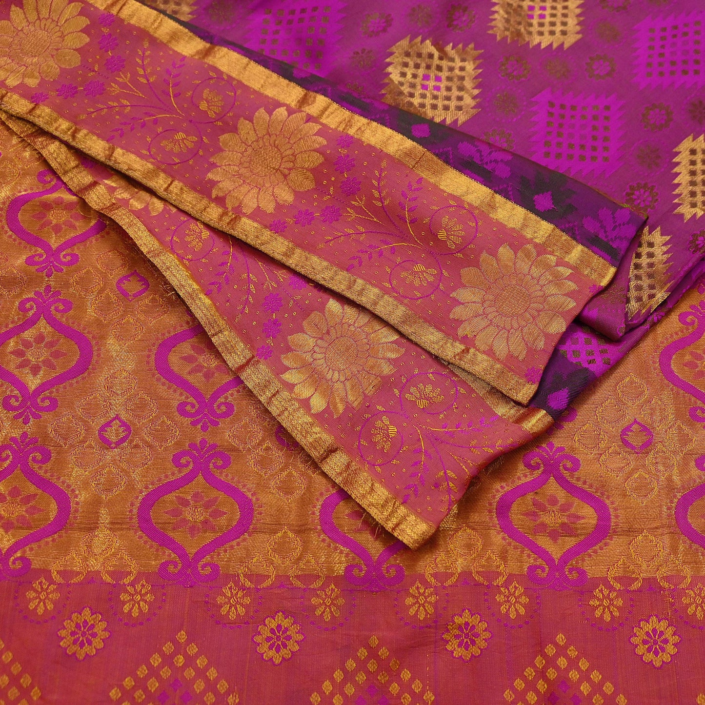Indian Vintage Heavy Purple Kanjivaram Saree 100% Pure Silk Sari Zari 5Yd Craft Fabric Floral Crafting Dress making Quilting Bollywood saree