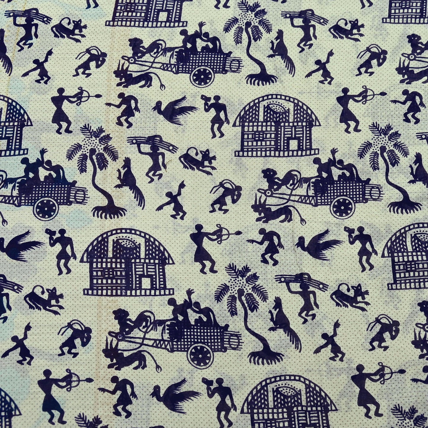 Indian Vintage Blue & Cream Saree Printed 100% Pure Cotton Sari Craft Fabric Soft 5Yd Sewing Sarong Wrap Boho Peacock